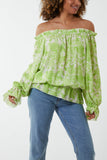 Pink Floral Pattern Bardot Top For Women ONE SIZE - Dropwear
