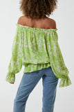 Khaki Floral Pattern Bardot Top For Women ONE SIZE - Dropwear