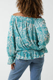 Floral Pattern Bardot Top For Women  - Dropwear