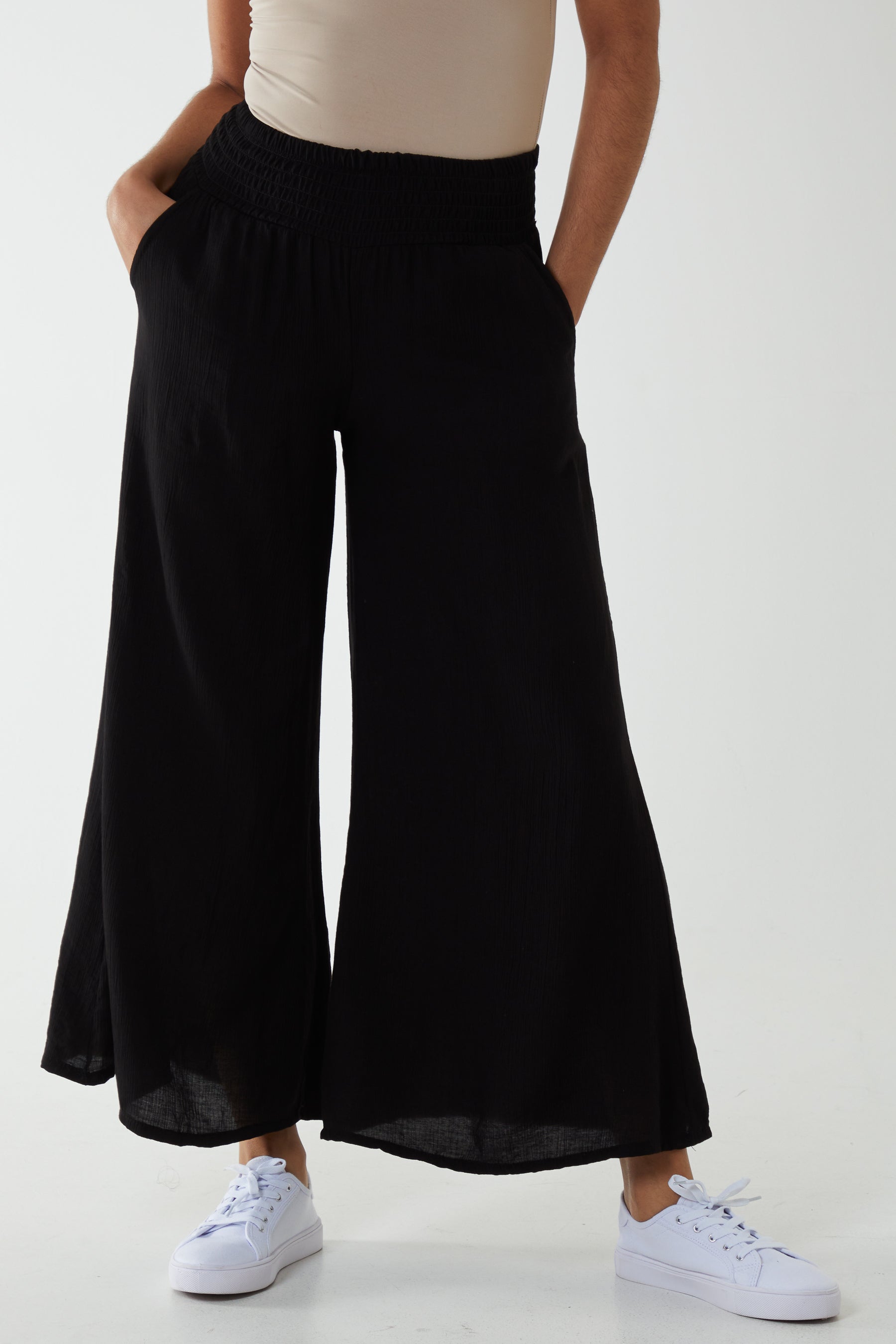 Crinkle Shirred Waist Trousers For Women  - Dropwear