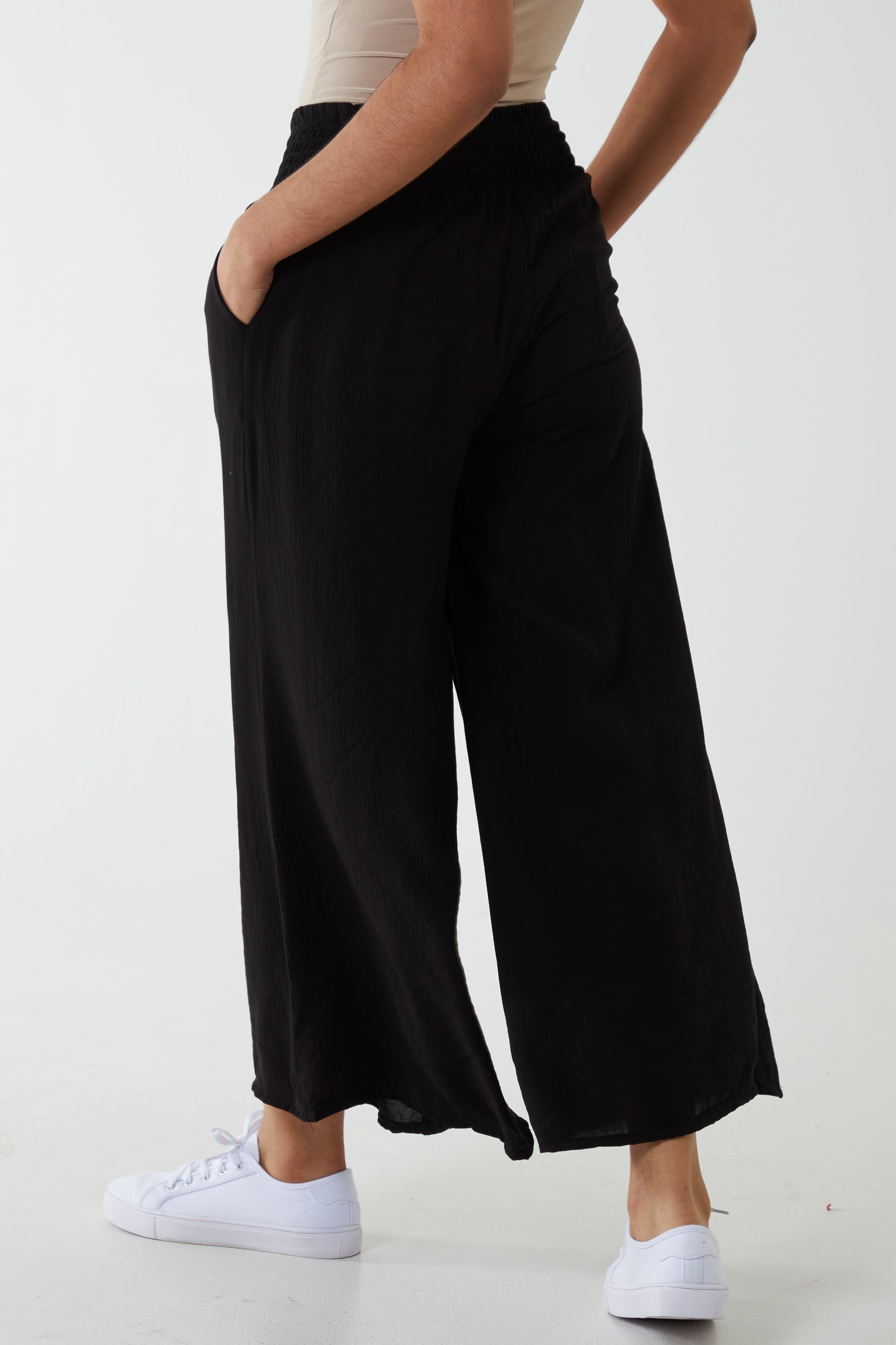 Crinkle Shirred Waist Trousers For Women  - Dropwear