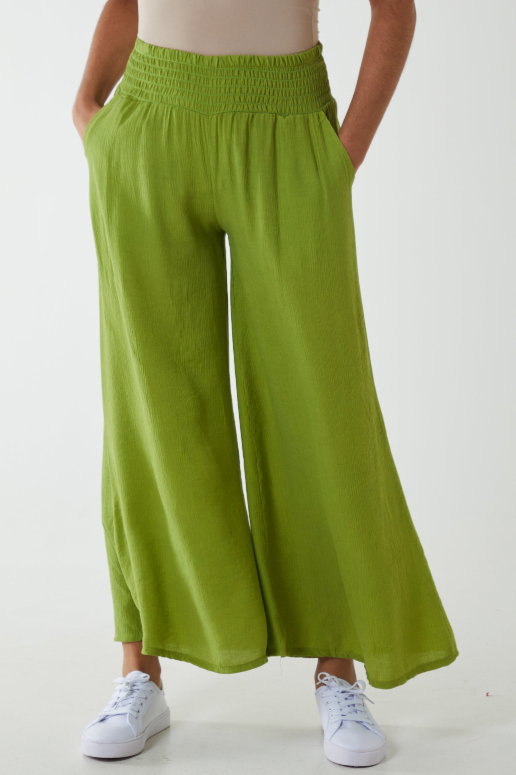 Crinkle Shirred Waist Trousers For Women  - Dropwear