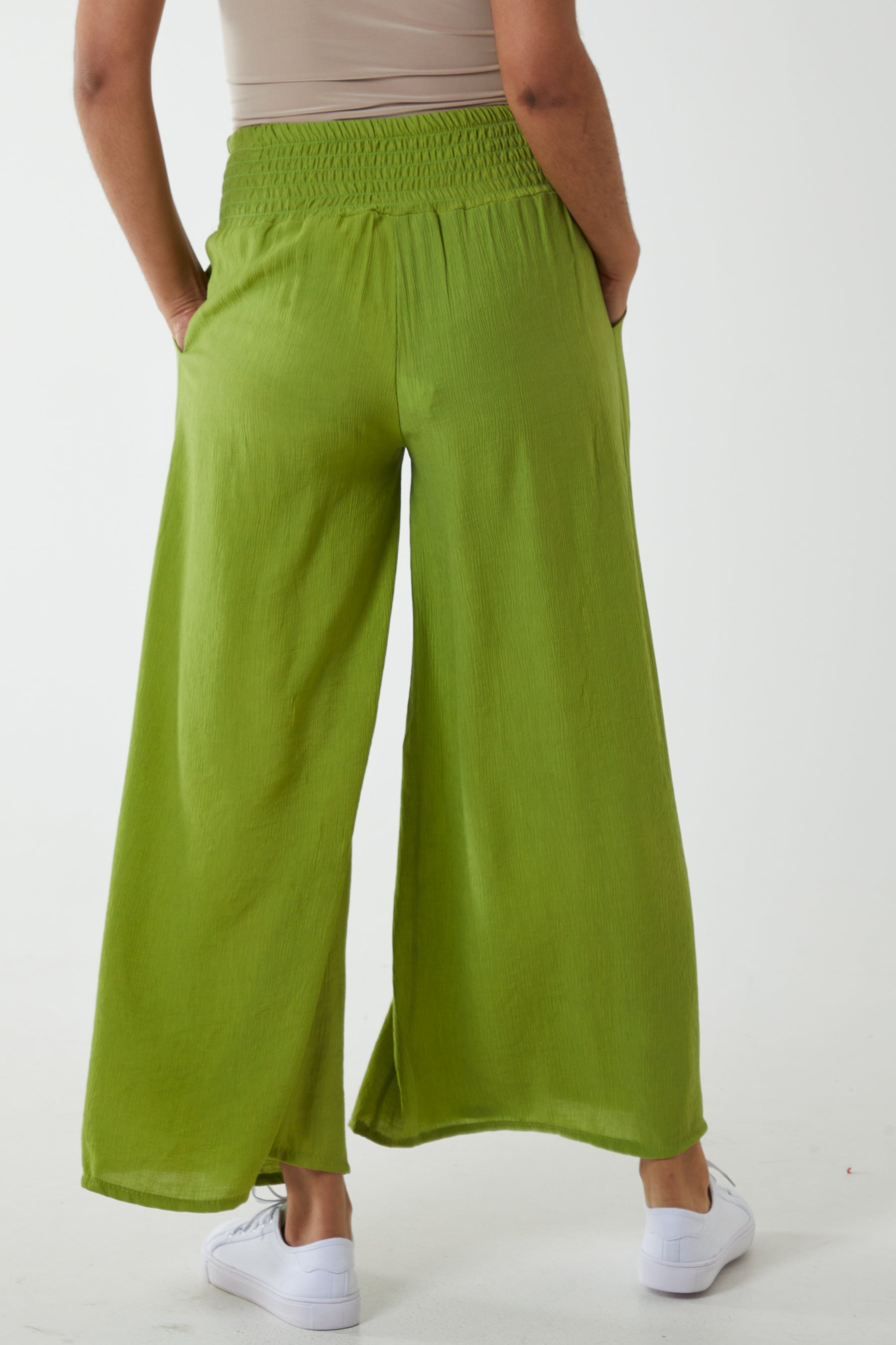 Crinkle Shirred Waist Trousers For Women  - Dropwear