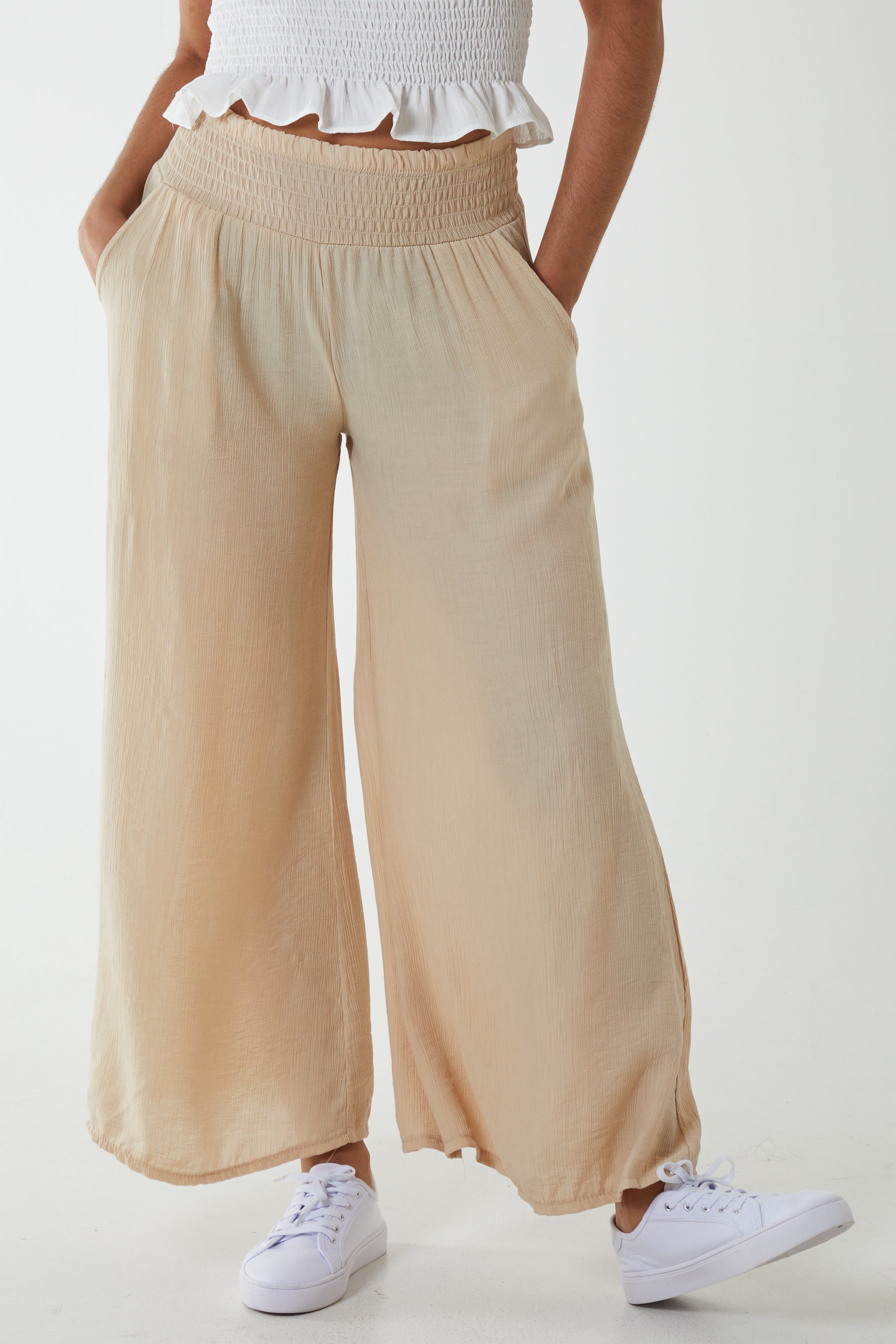 Crinkle Shirred Waist Trousers For Women  - Dropwear