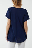Navy Round Neck Short Sleeve Cotton T-Shirt For Women ONE SIZE - Dropwear