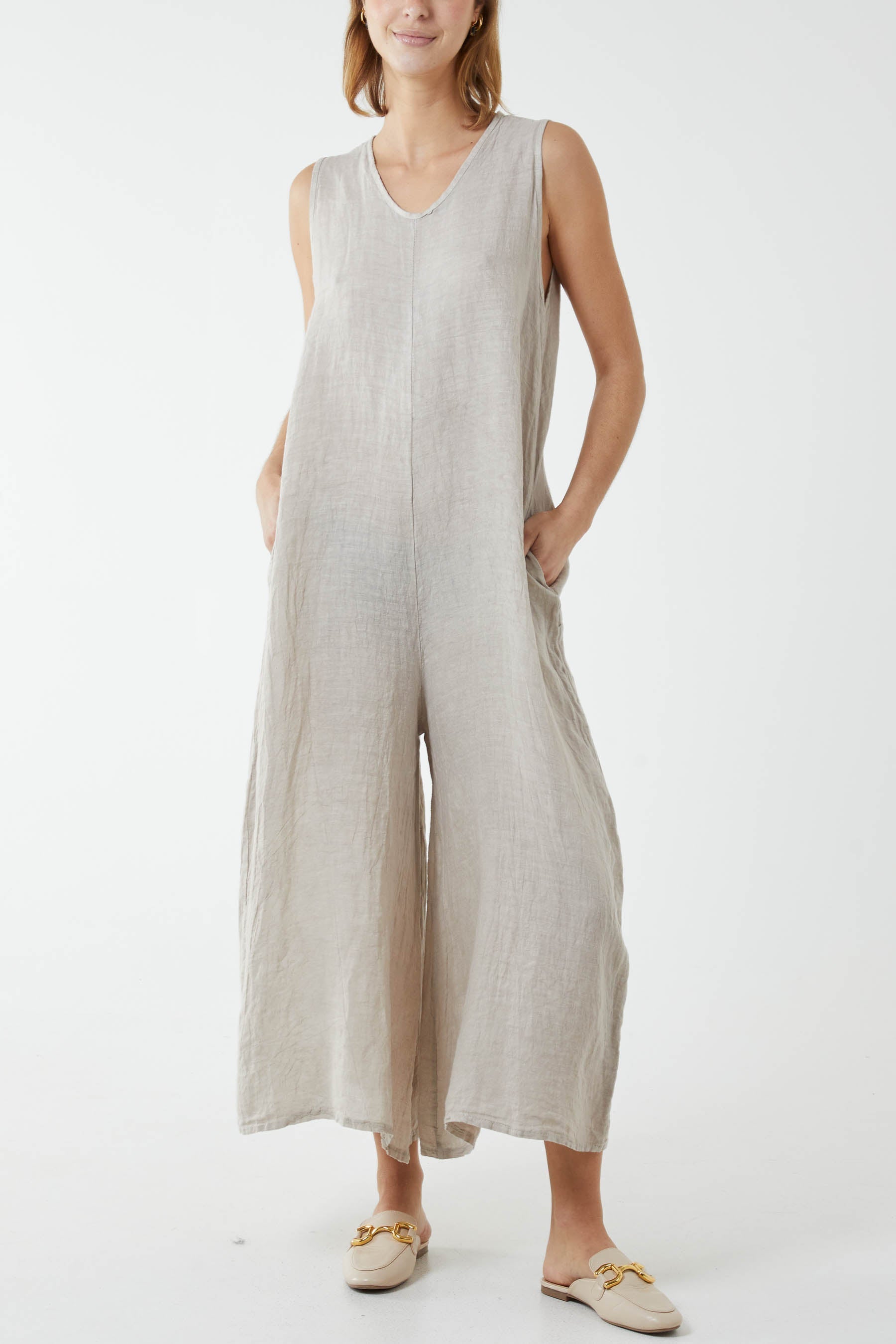 Jade Linen Sleeveless Jumpsuit For Women ONE SIZE - Dropwear