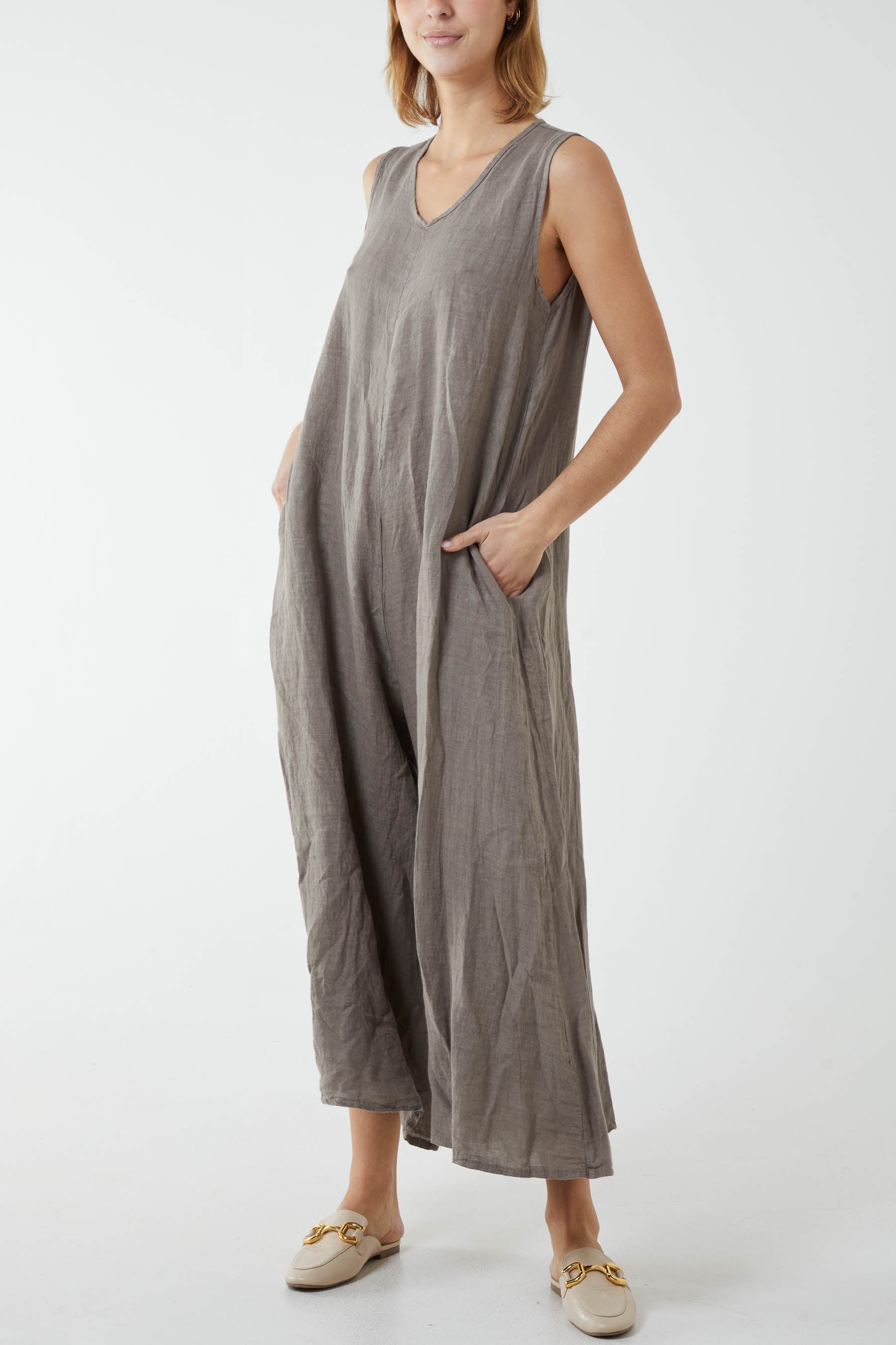 Linen Sleeveless Jumpsuit For Women  - Dropwear