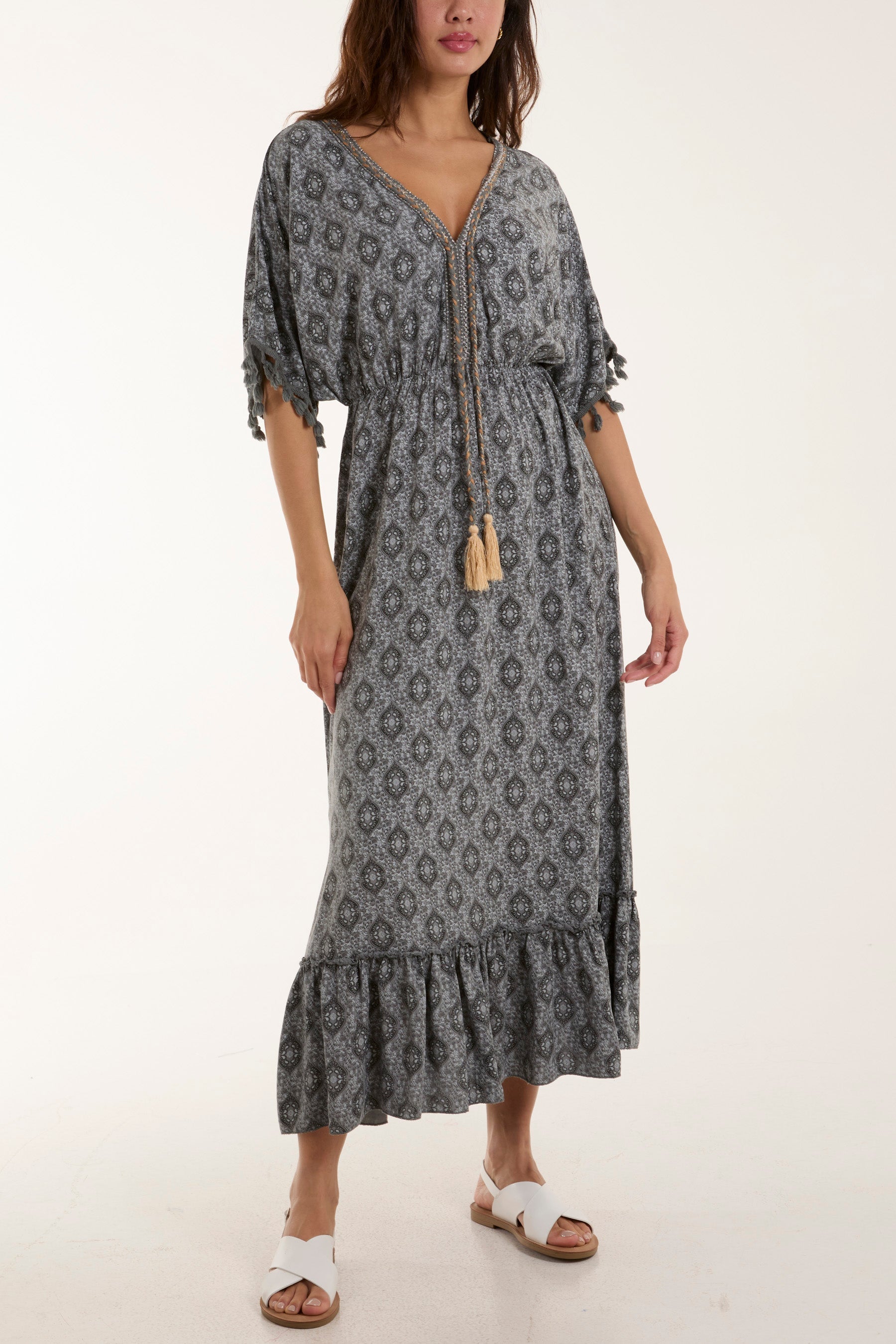 Baroque Floral Tassel Dress For Women  - Dropwear