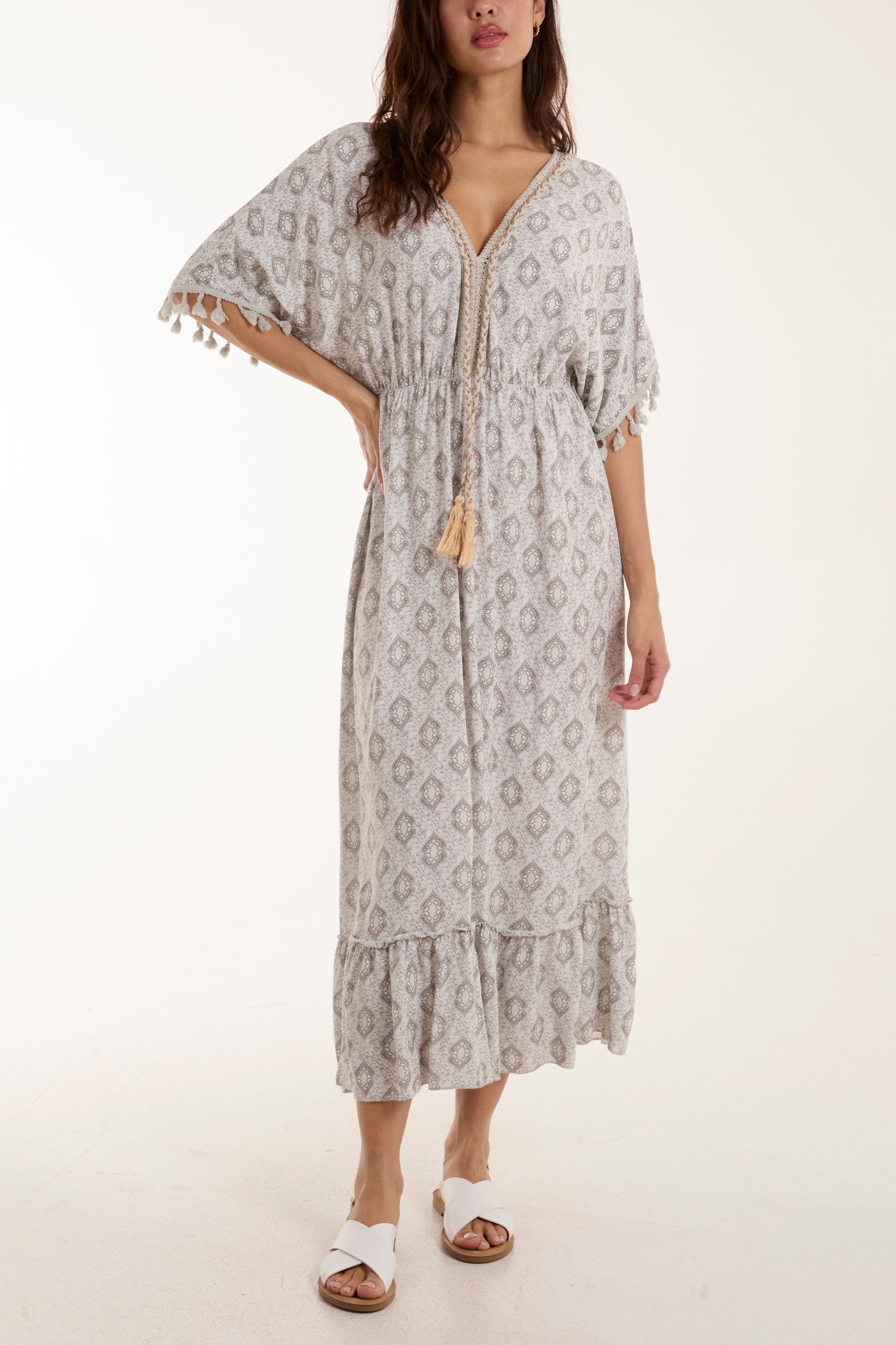 Baroque Floral Tassel Dress For Women  - Dropwear
