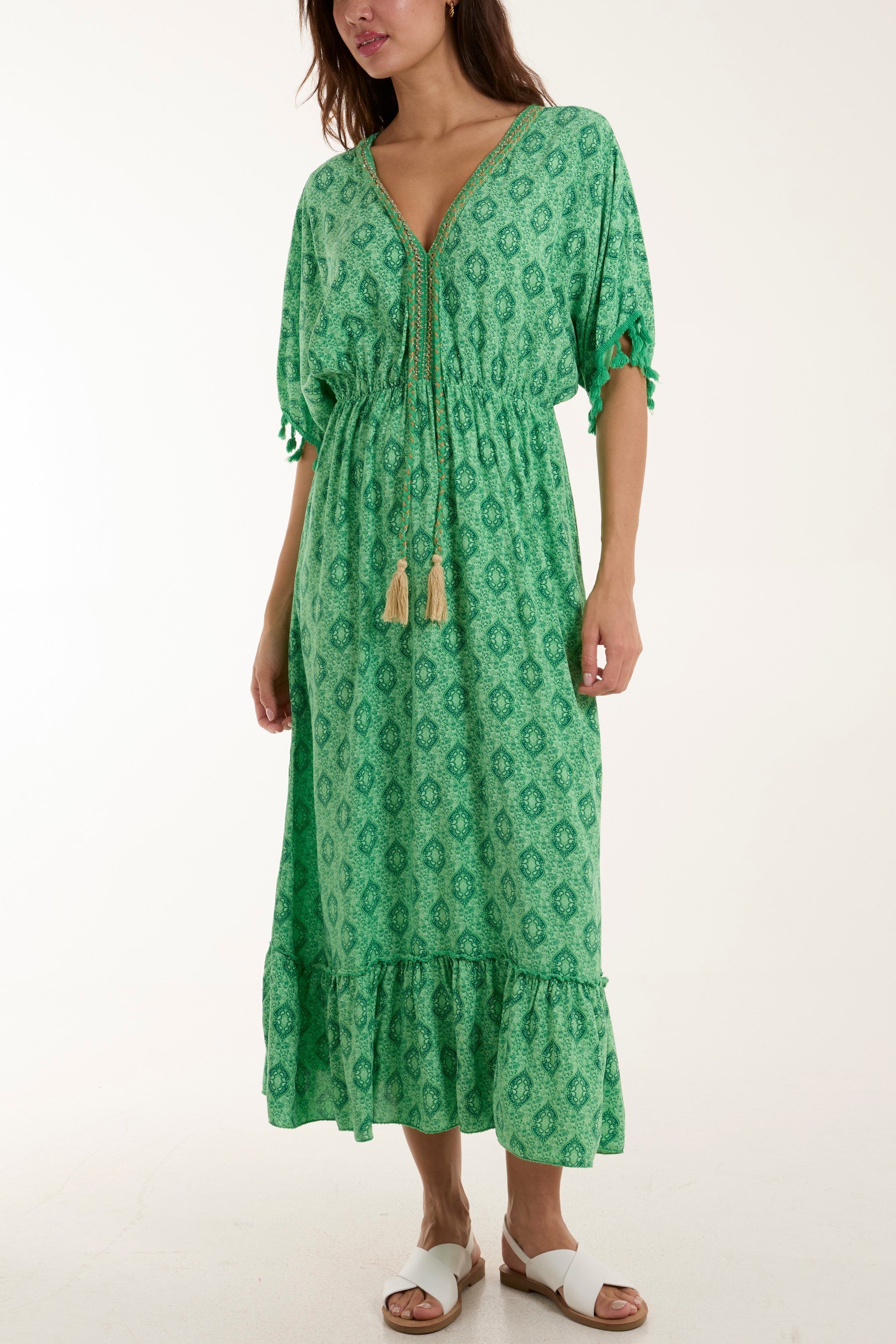 Stone Baroque Floral Tassel Dress For Women ONE SIZE - Dropwear