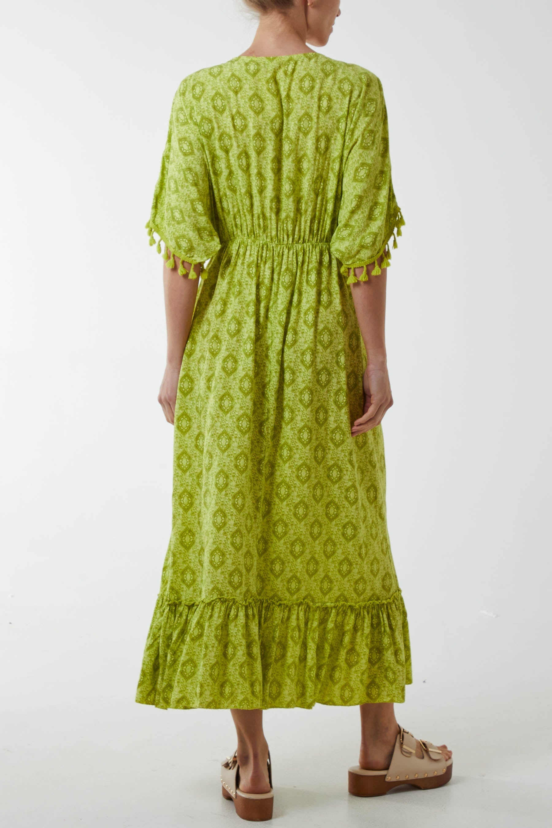 Charcoal Baroque Floral Tassel Dress For Women ONE SIZE - Dropwear