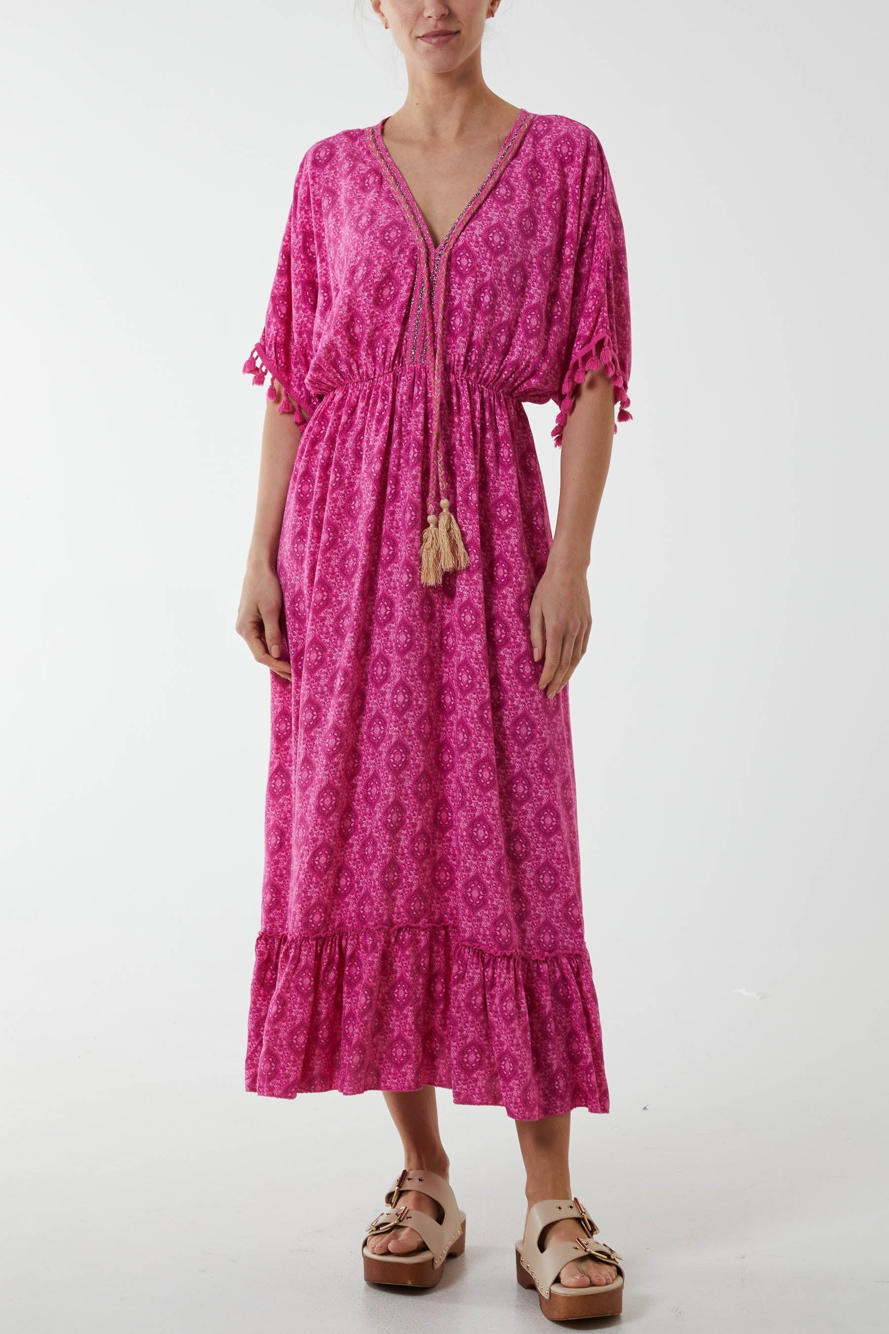 Baroque Floral Tassel Dress For Women  - Dropwear