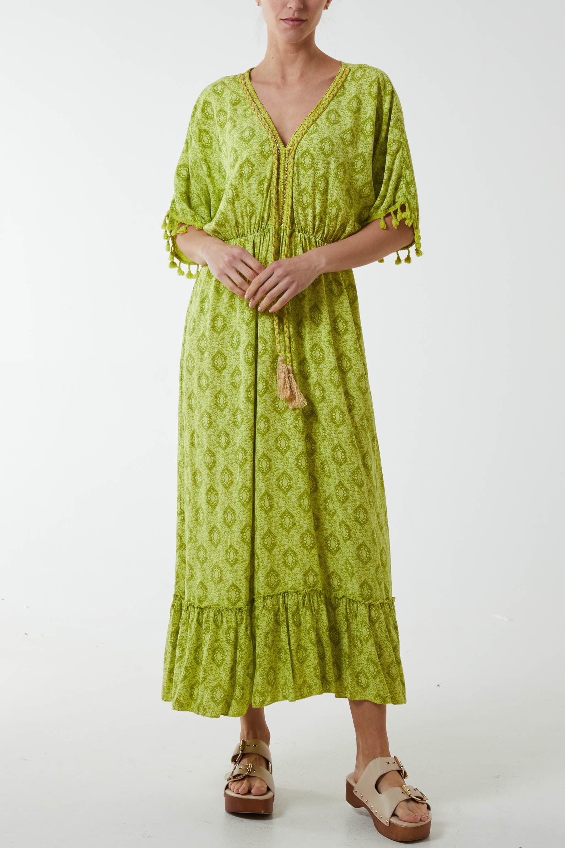 Grey Baroque Floral Tassel Dress For Women ONE SIZE - Dropwear