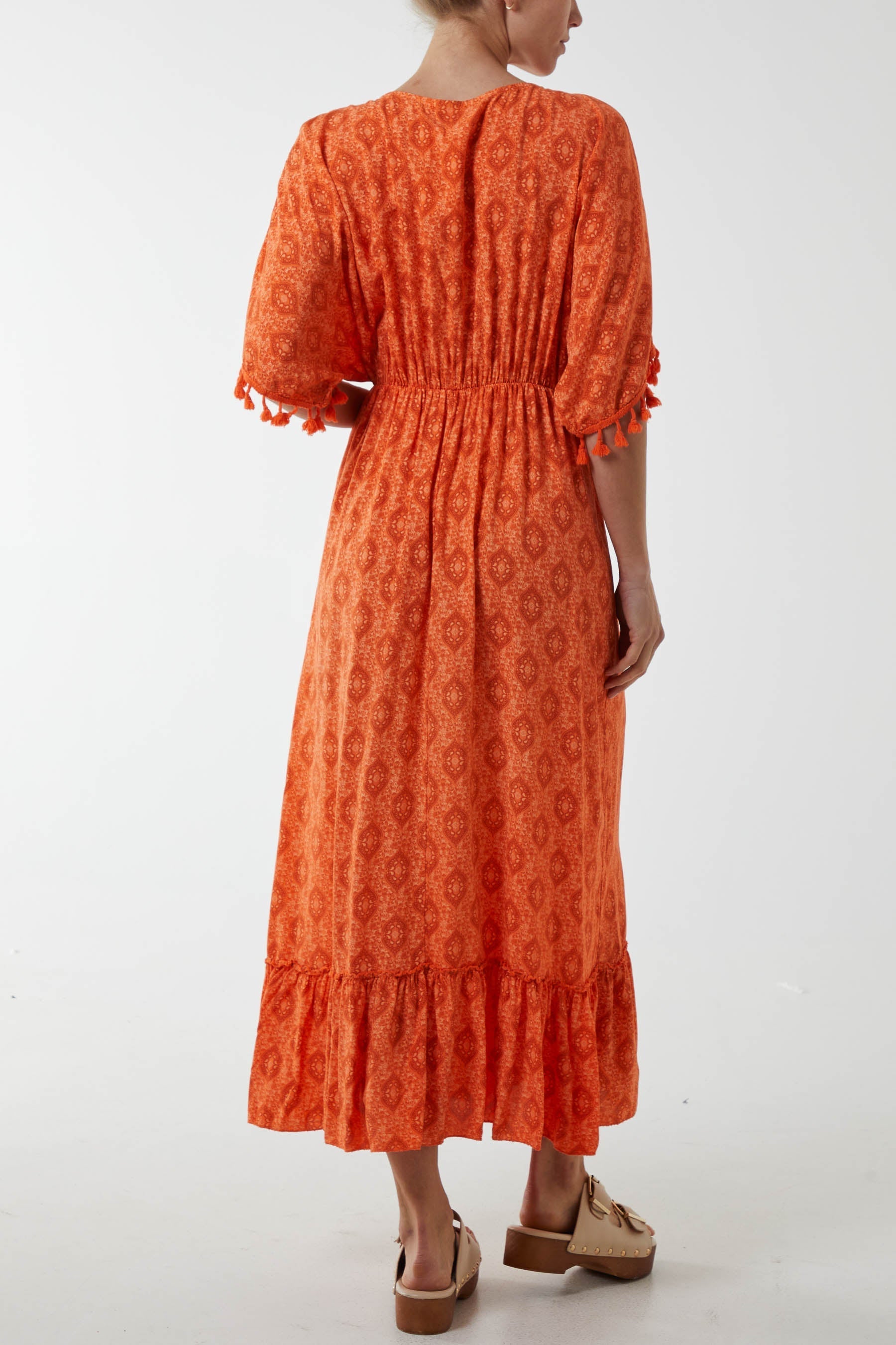 Fuchsia Baroque Floral Tassel Dress For Women ONE SIZE - Dropwear