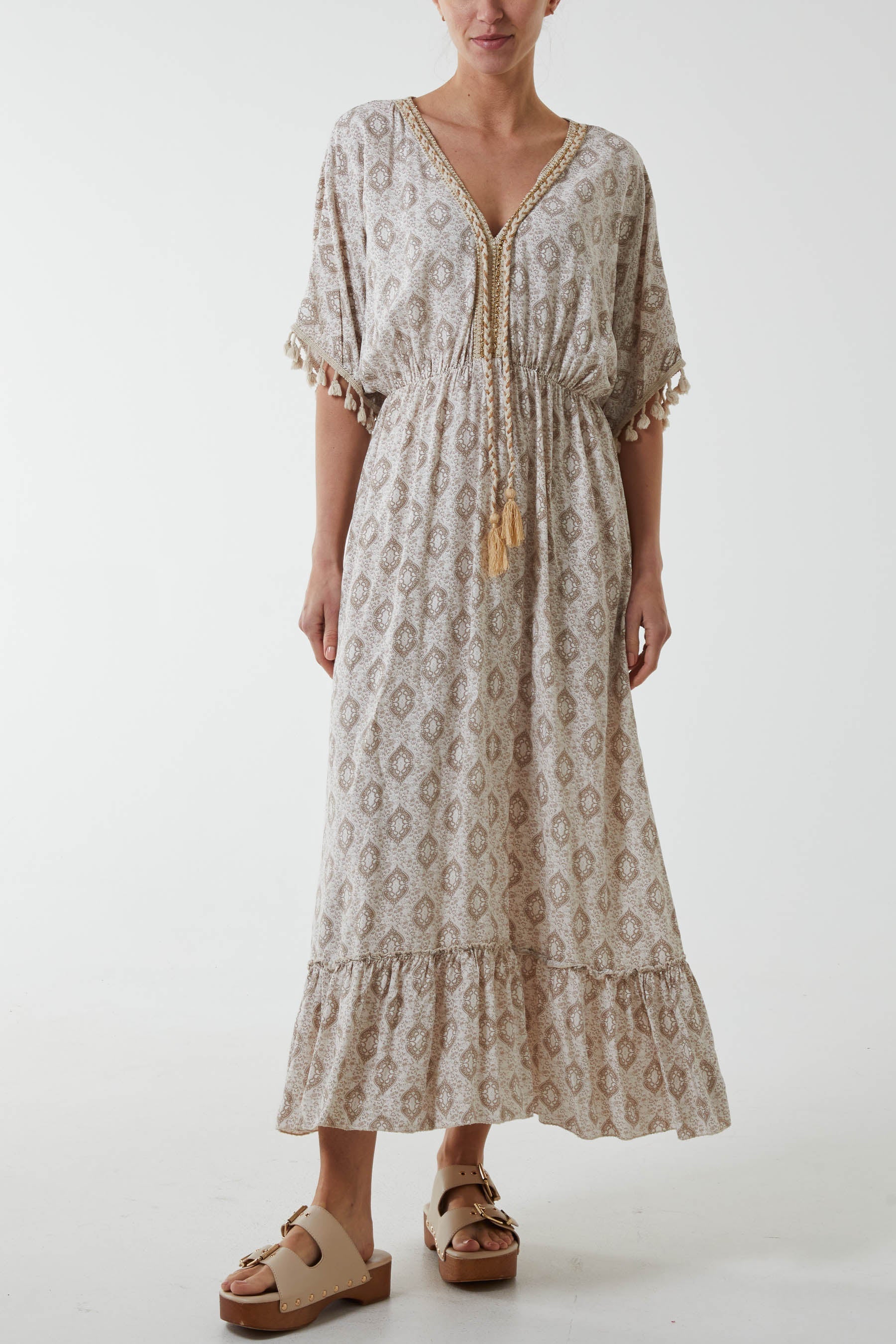 Lime Baroque Floral Tassel Dress For Women ONE SIZE - Dropwear