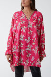 Floral Zip Neck Tunic Dress For Women  - Dropwear