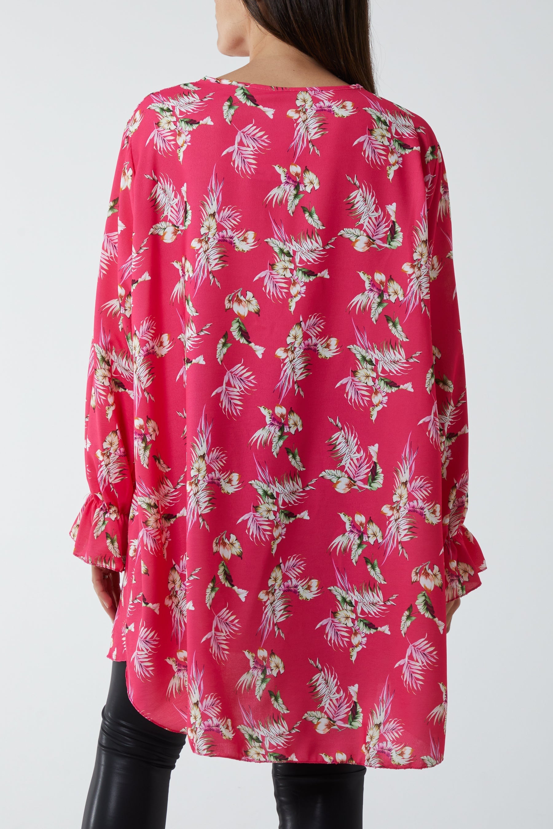 Floral Zip Neck Tunic Dress For Women  - Dropwear