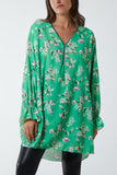 Floral Zip Neck Tunic Dress For Women  - Dropwear