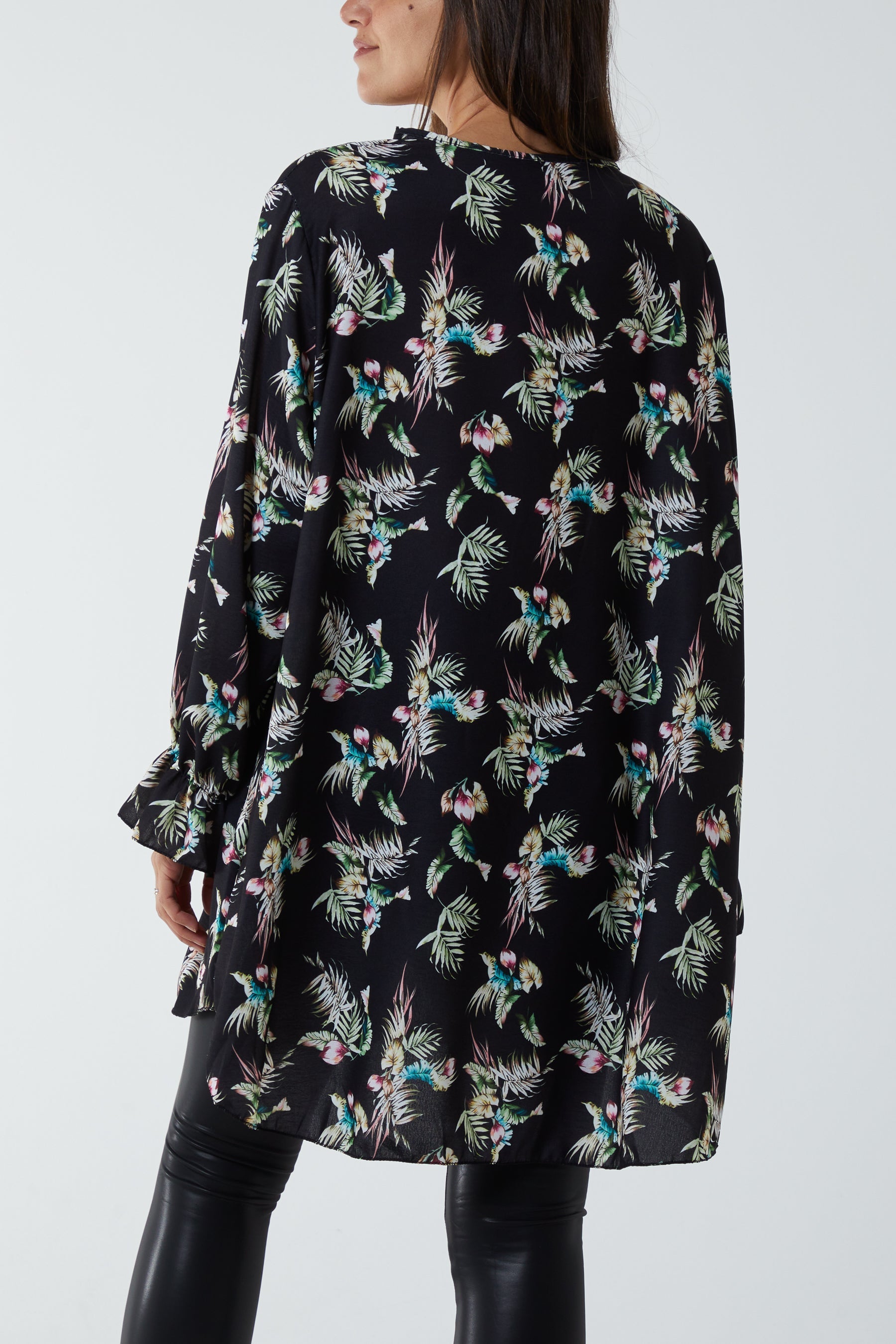 Floral Zip Neck Tunic Dress For Women  - Dropwear