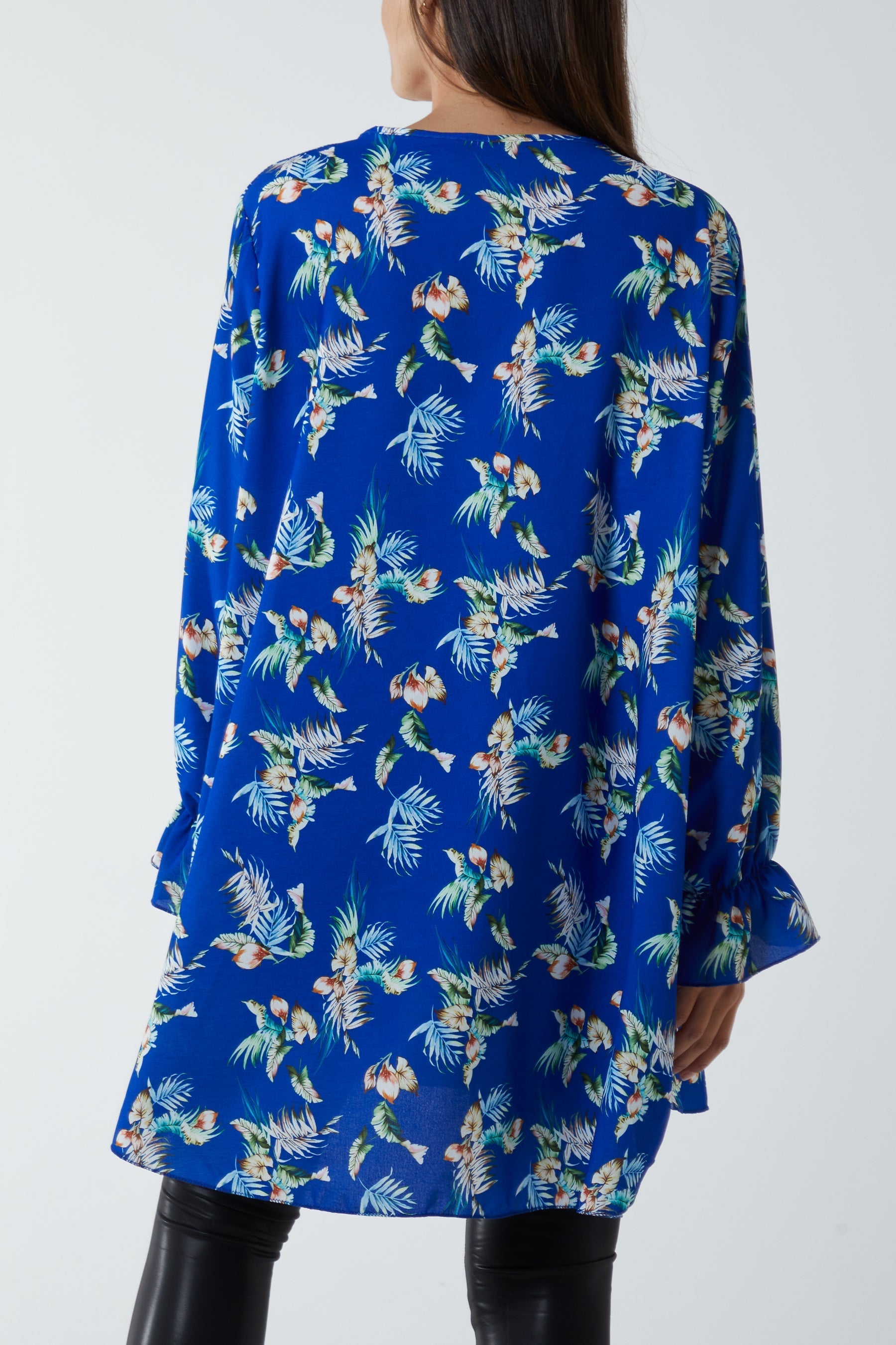 Lilac Floral Zip Neck Tunic Dress For Women ONE SIZE - Dropwear