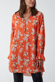 Floral Zip Neck Tunic Dress For Women  - Dropwear