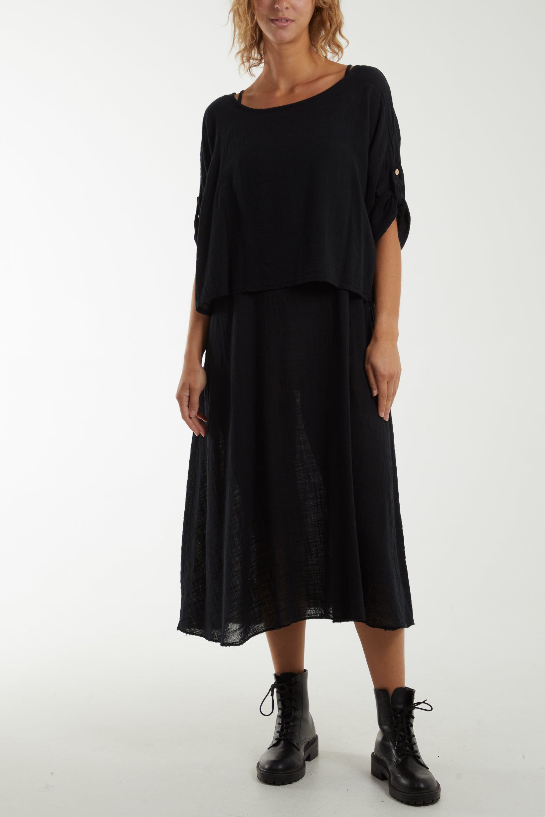 Cami Dress with Crop T Shirt Overlay For Women  - Dropwear