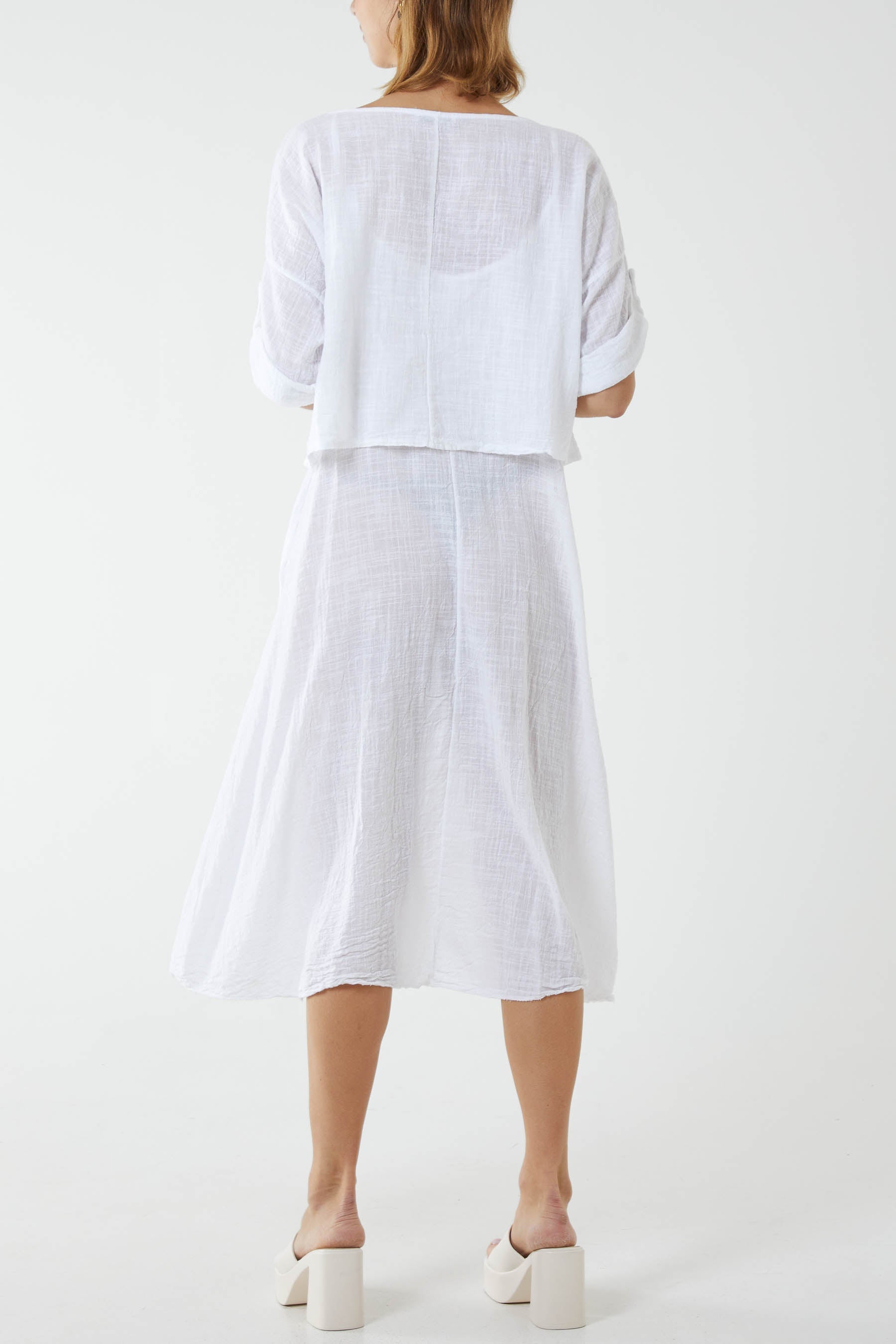 Light Blue Cami Dress with Crop T Shirt Overlay For Women ONE SIZE - Dropwear