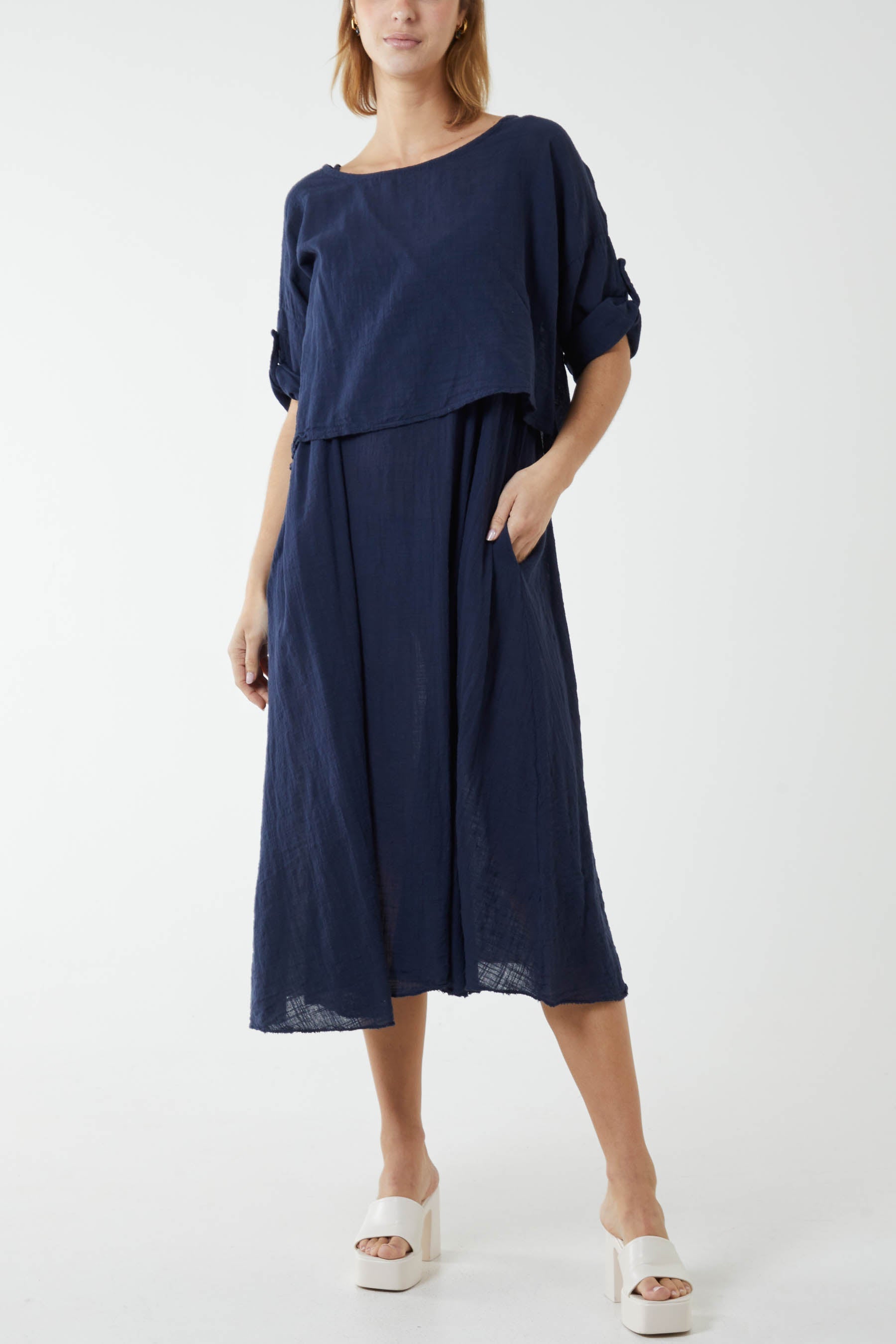 Cami Dress with Crop T Shirt Overlay For Women  - Dropwear