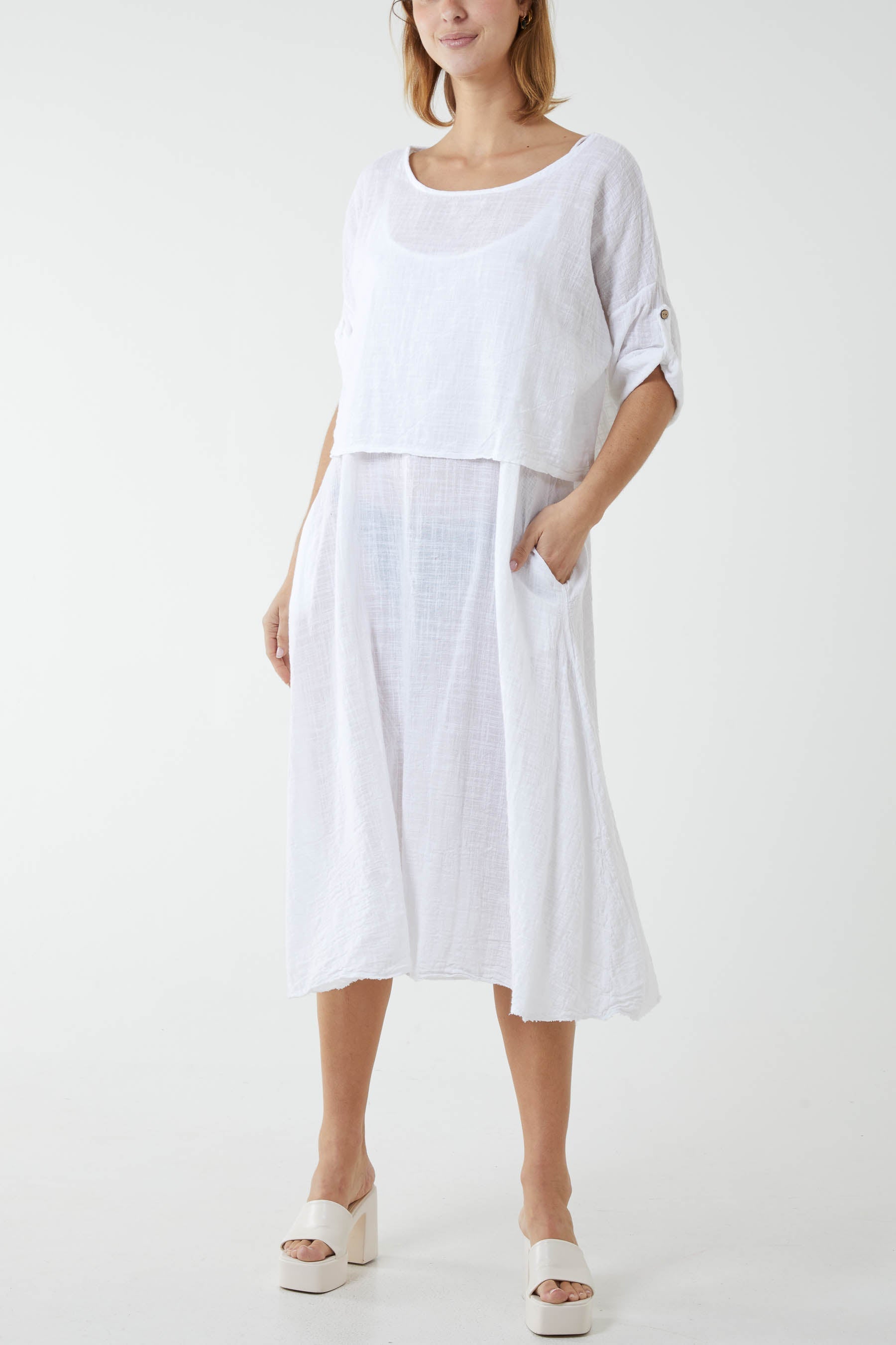 Lime Cami Dress with Crop T Shirt Overlay For Women ONE SIZE - Dropwear