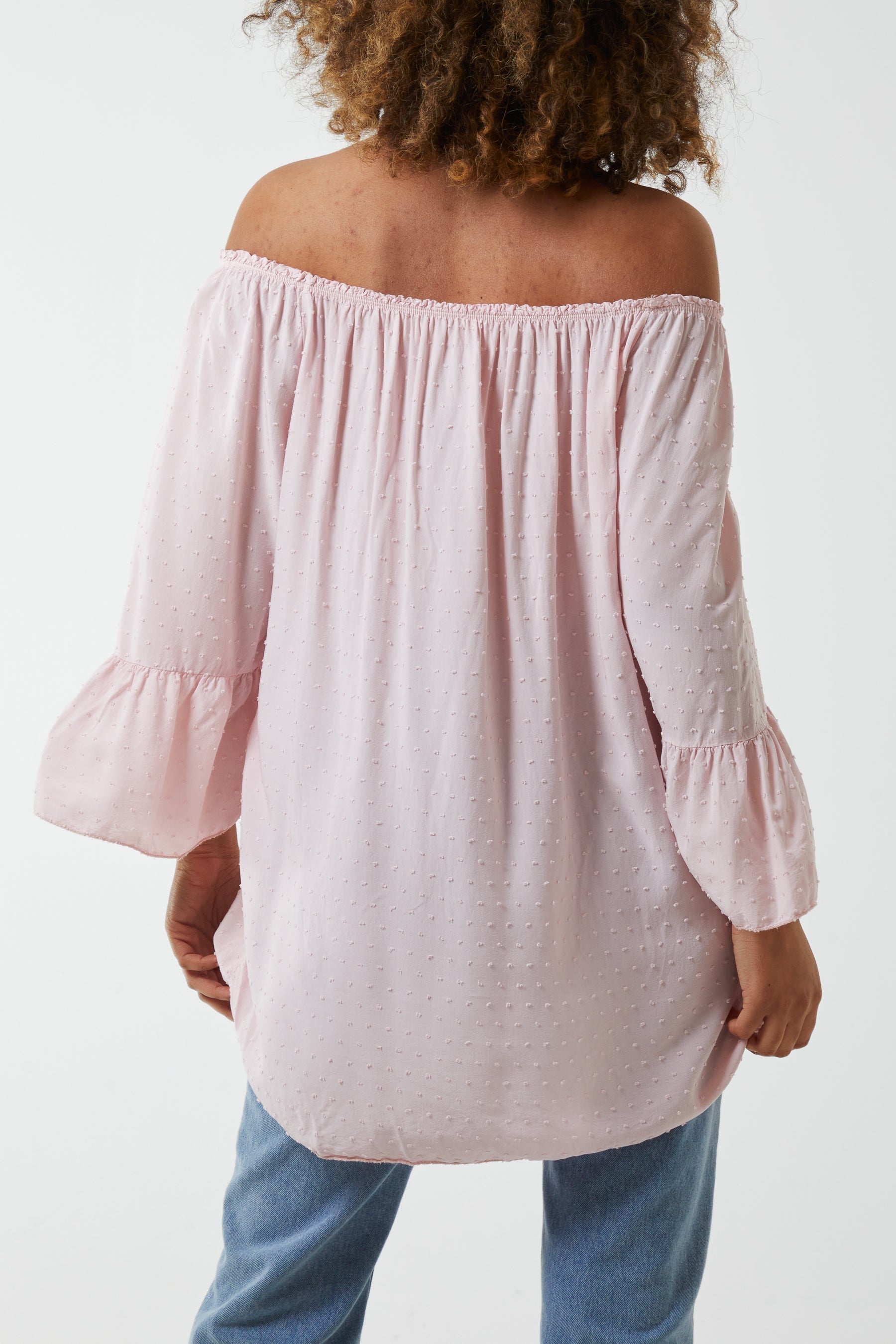 Jade Dobby Fabric Bardot Blouse For Women ONE SIZESIZE - Dropwear