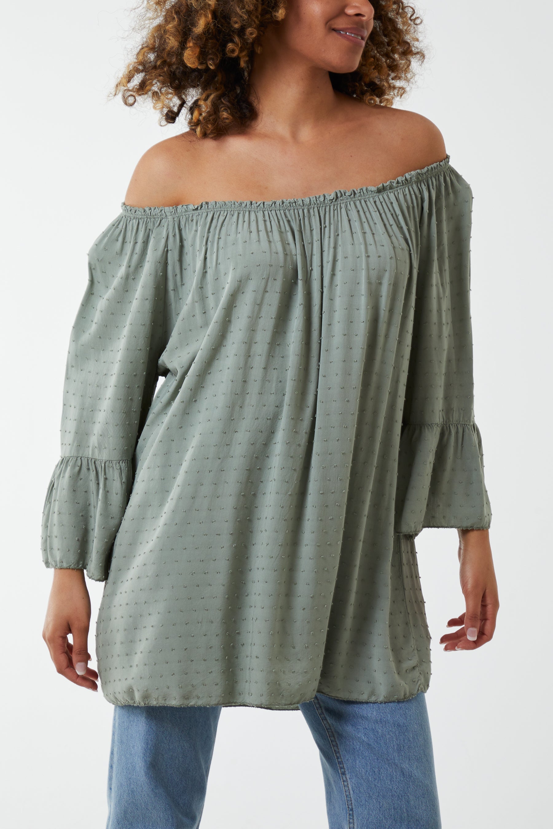 Orange Dobby Fabric Bardot Blouse For Women ONE SIZESIZE - Dropwear