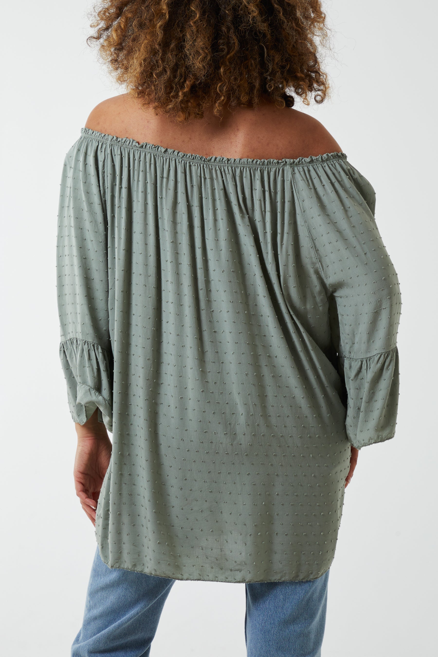 Khaki Dobby Fabric Bardot Blouse For Women ONE SIZESIZE - Dropwear