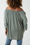 Khaki Dobby Fabric Bardot Blouse For Women ONE SIZESIZE - Dropwear
