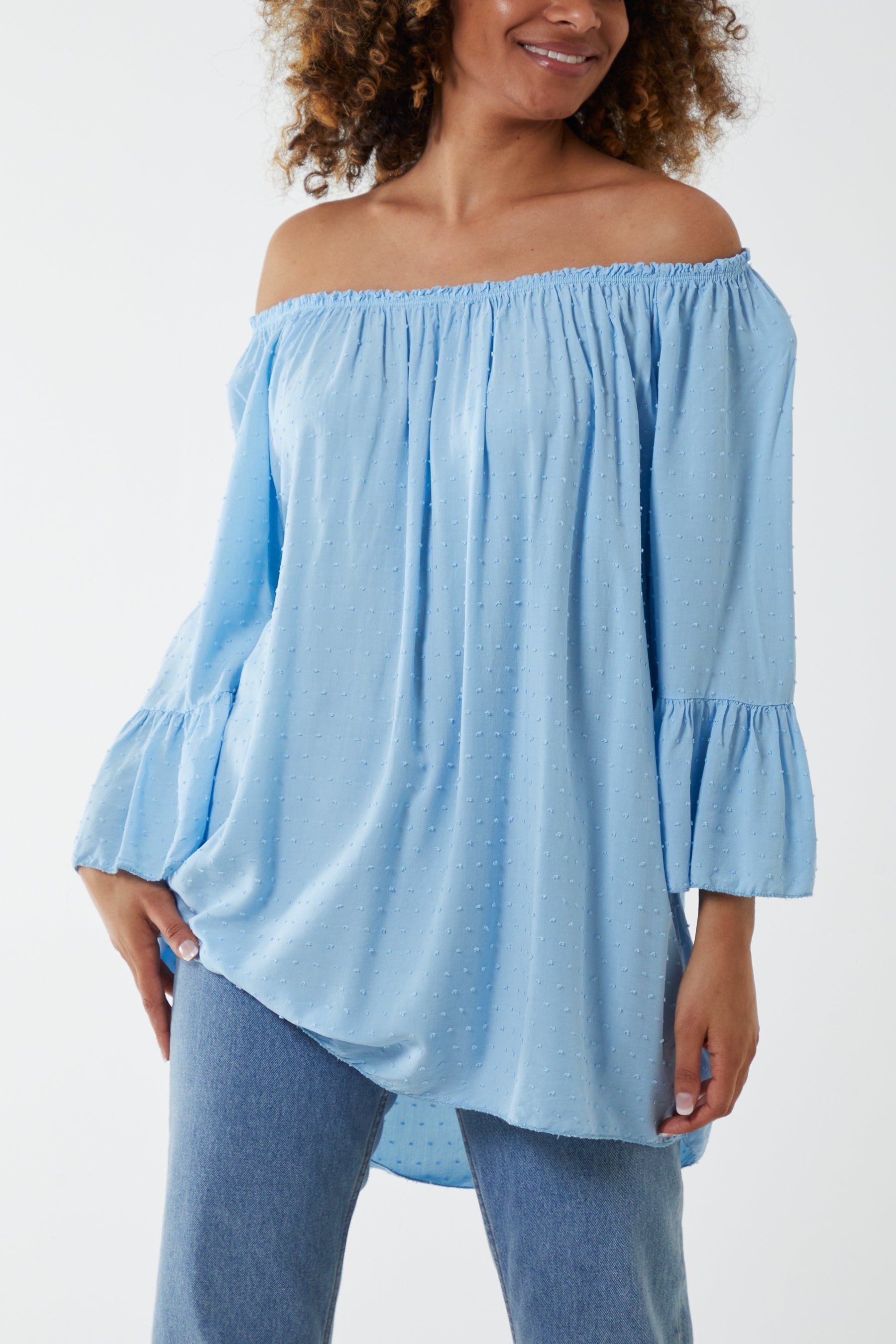 Dobby Fabric Bardot Blouse For Women  - Dropwear