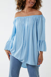 Dobby Fabric Bardot Blouse For Women  - Dropwear