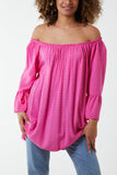 Dobby Fabric Bardot Blouse For Women  - Dropwear