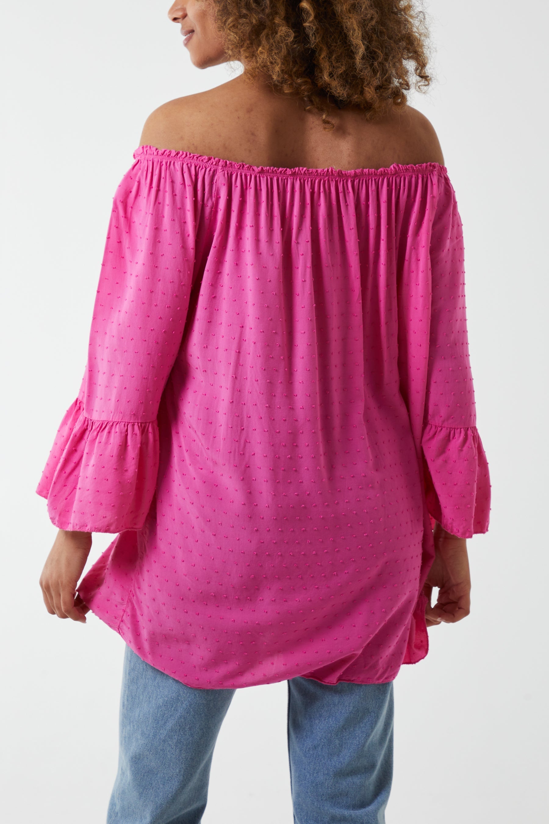 Dobby Fabric Bardot Blouse For Women  - Dropwear