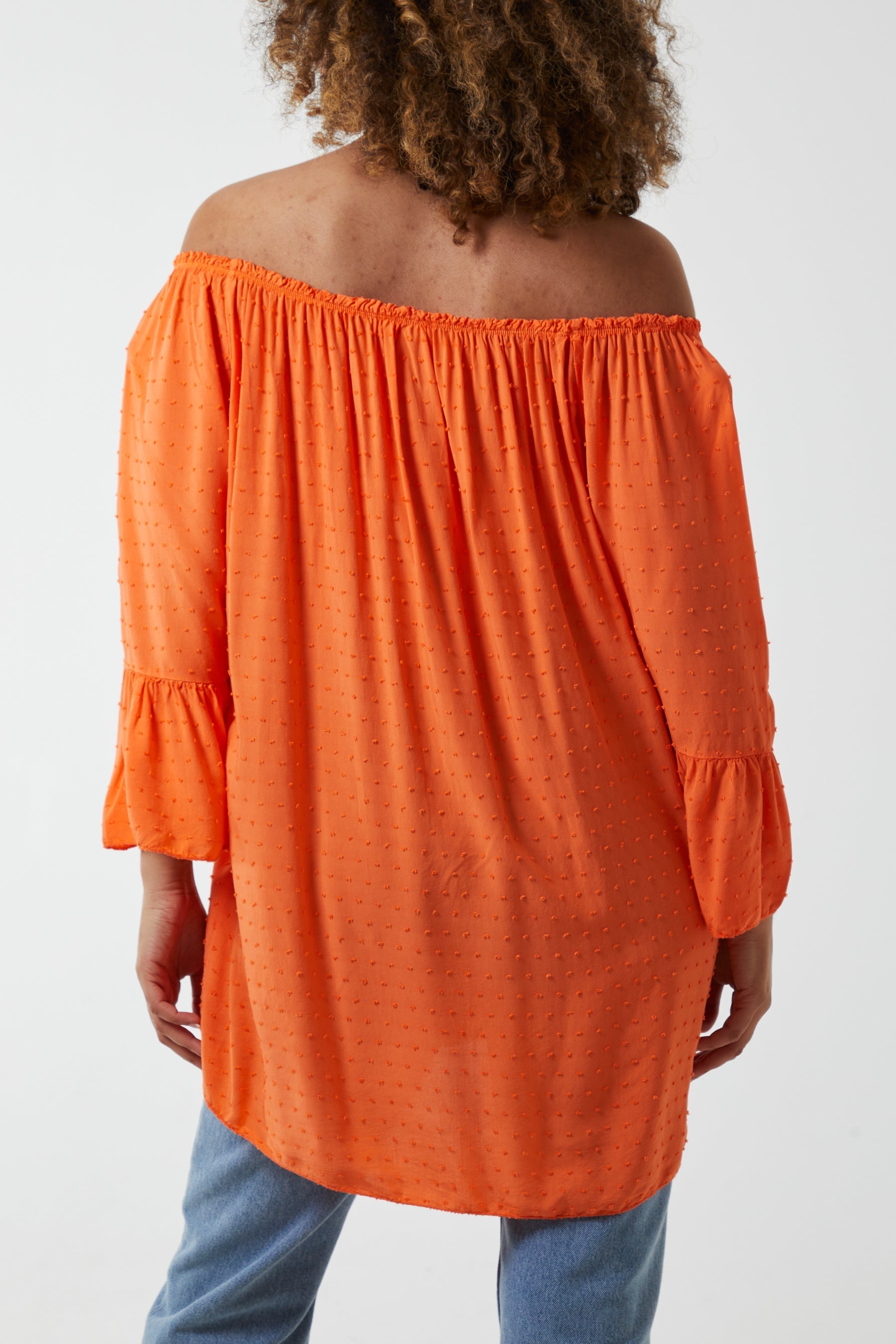 Dobby Fabric Bardot Blouse For Women  - Dropwear