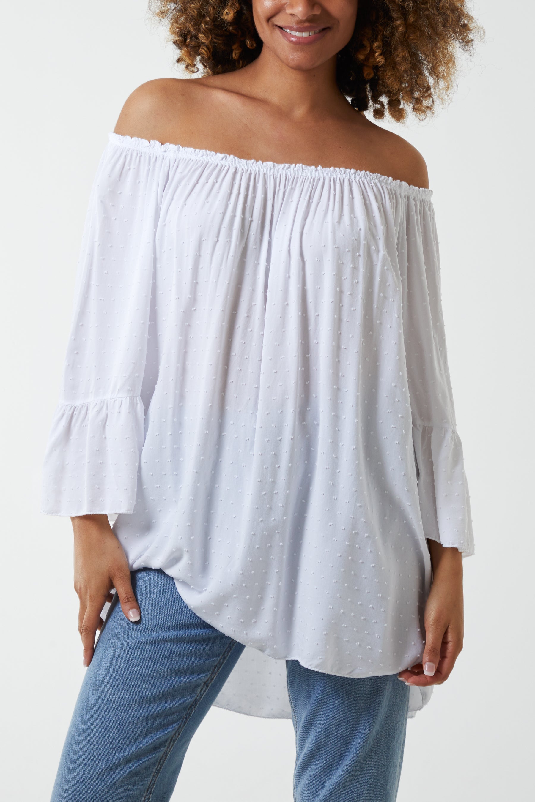 Dobby Fabric Bardot Blouse For Women  - Dropwear