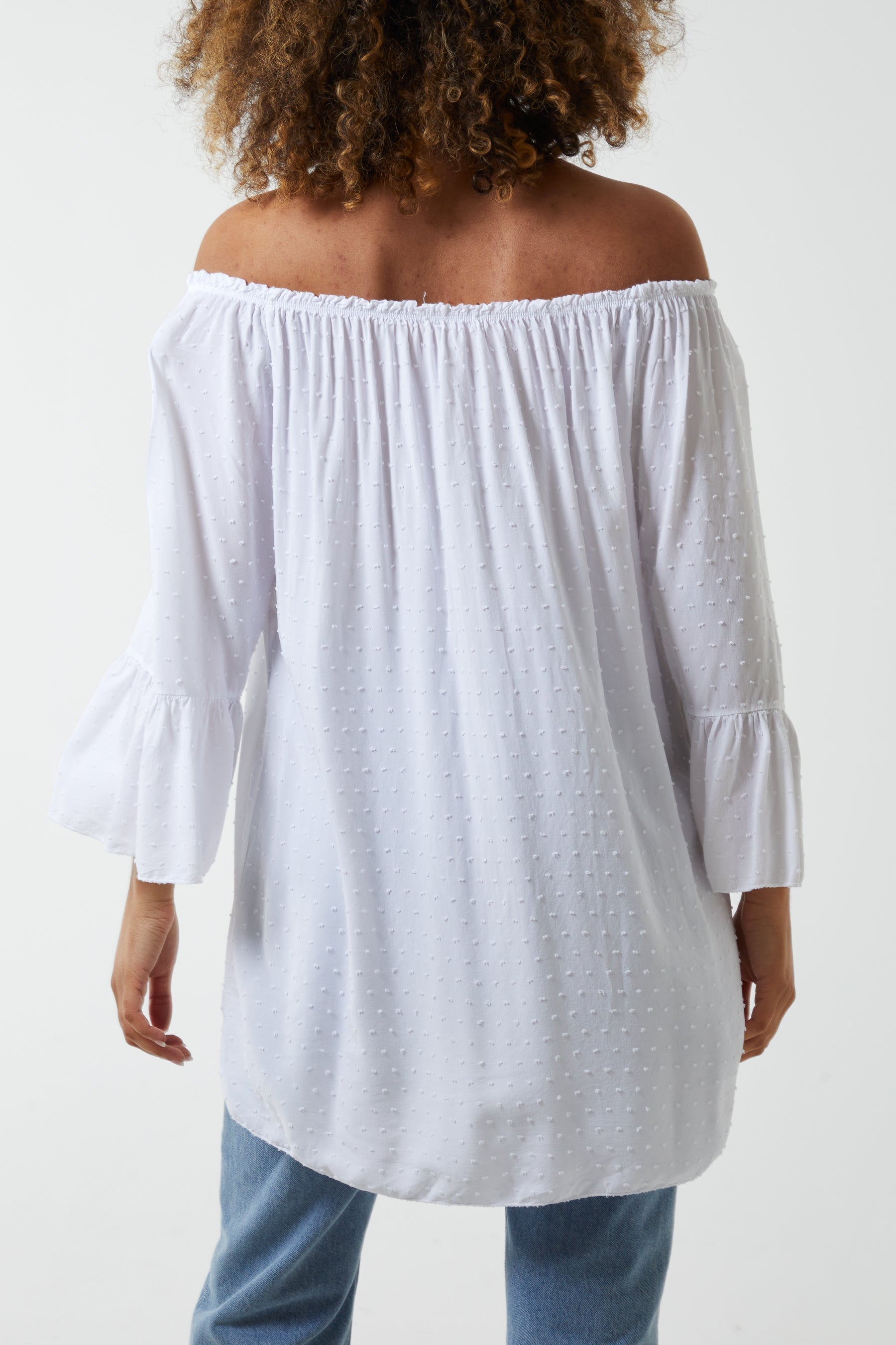 Dobby Fabric Bardot Blouse For Women  - Dropwear
