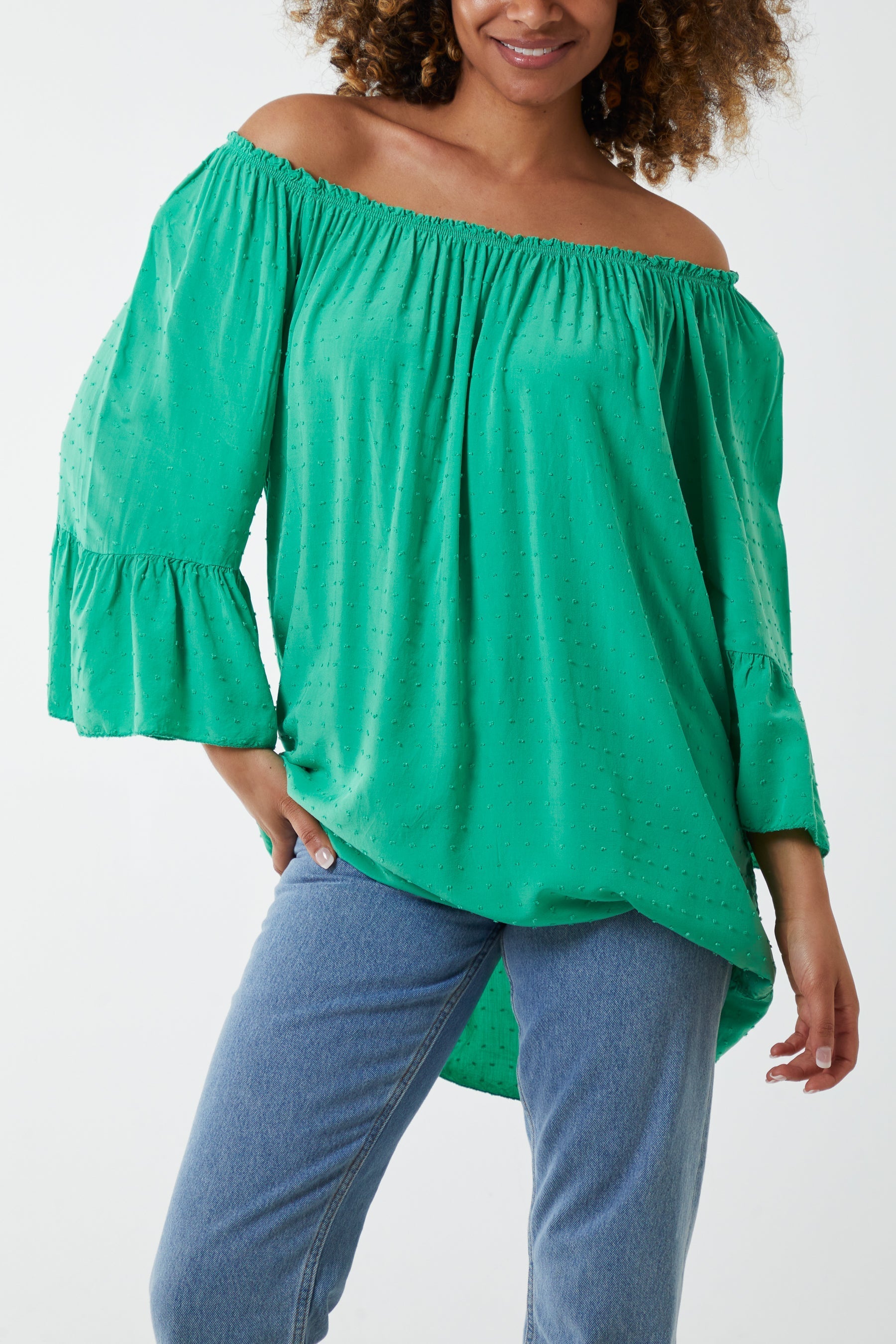 Royal Blue Dobby Fabric Bardot Blouse For Women ONE SIZESIZE - Dropwear