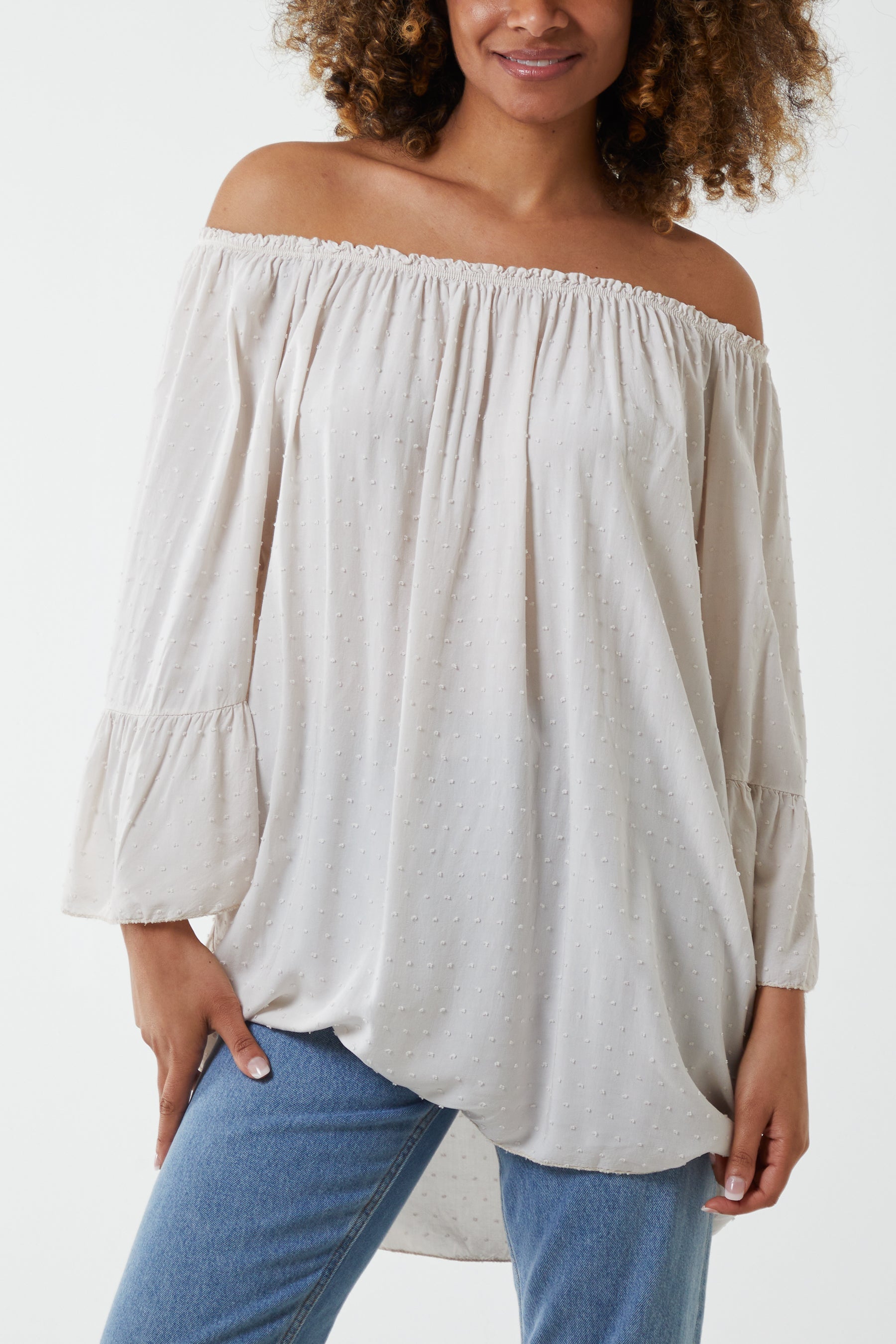 Dobby Fabric Bardot Blouse For Women  - Dropwear