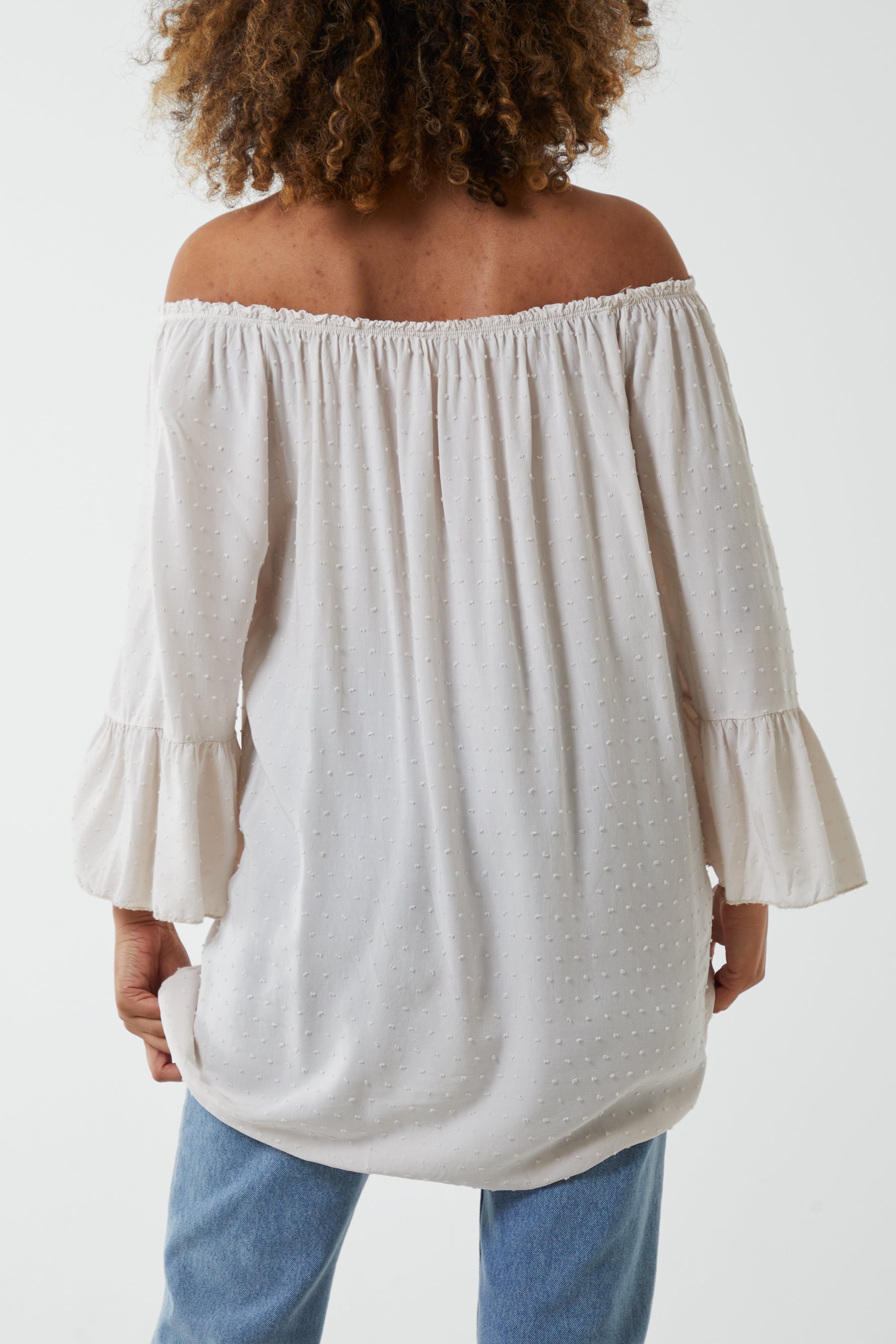 Dobby Fabric Bardot Blouse For Women  - Dropwear