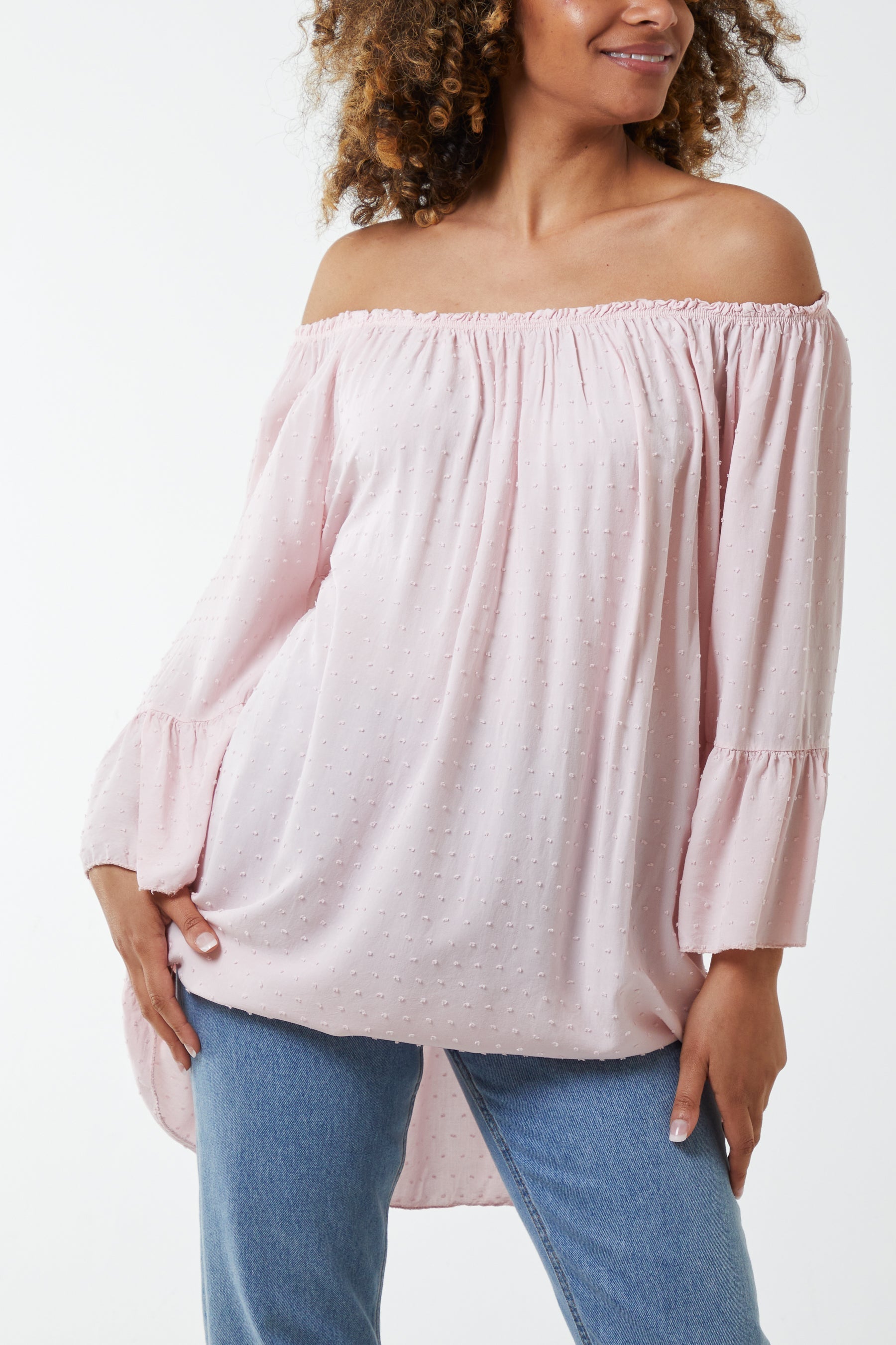 White Dobby Fabric Bardot Blouse For Women ONE SIZESIZE - Dropwear