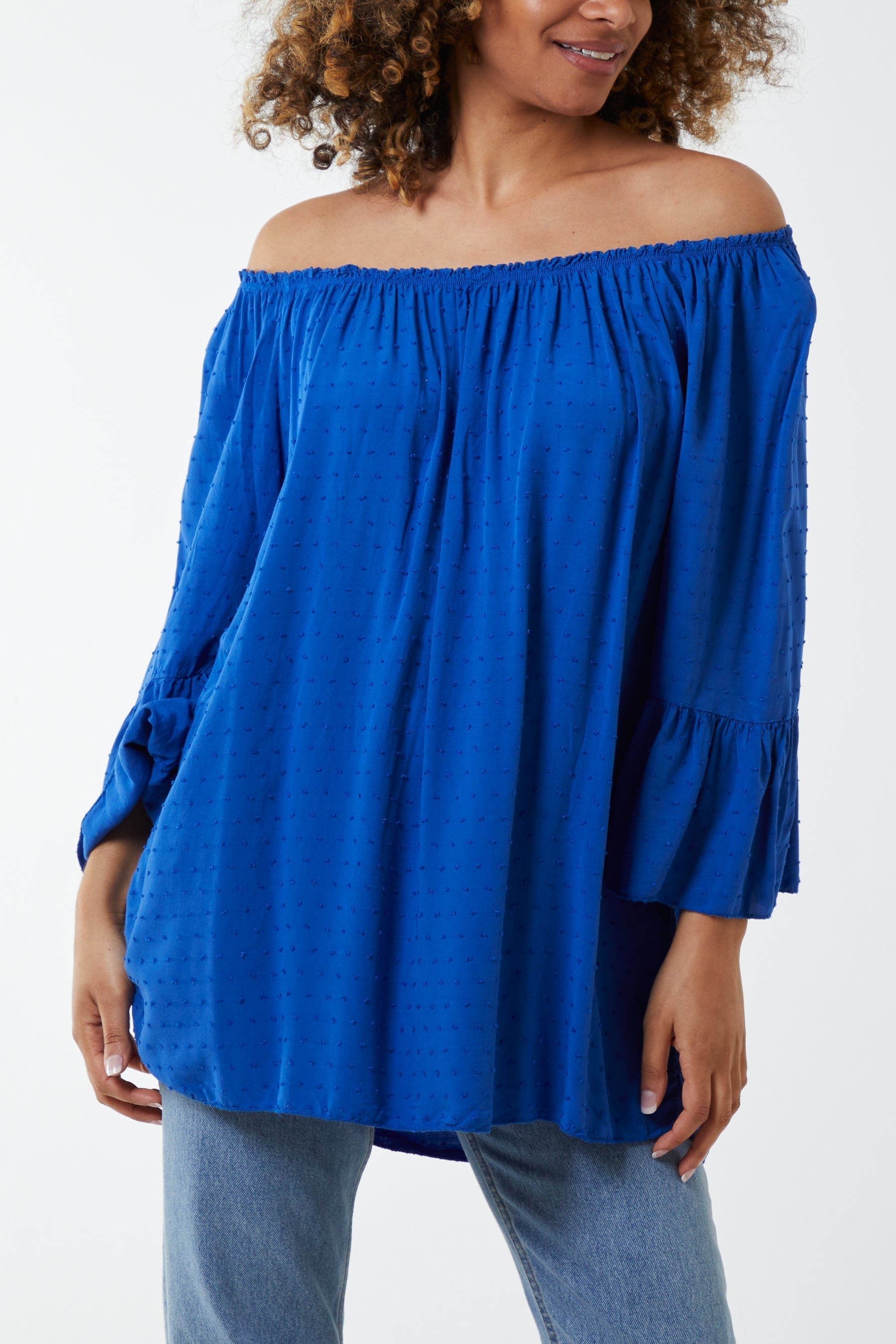 Blush Dobby Fabric Bardot Blouse For Women ONE SIZESIZE - Dropwear