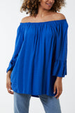 Blush Dobby Fabric Bardot Blouse For Women ONE SIZESIZE - Dropwear