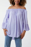 Stone Dobby Fabric Bardot Blouse For Women ONE SIZESIZE - Dropwear