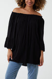 Light Blue Dobby Fabric Bardot Blouse For Women ONE SIZESIZE - Dropwear