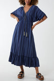 Bubblegum Pink Aztec Print Tassel Midi Dress For Women ONE SIZE - Dropwear