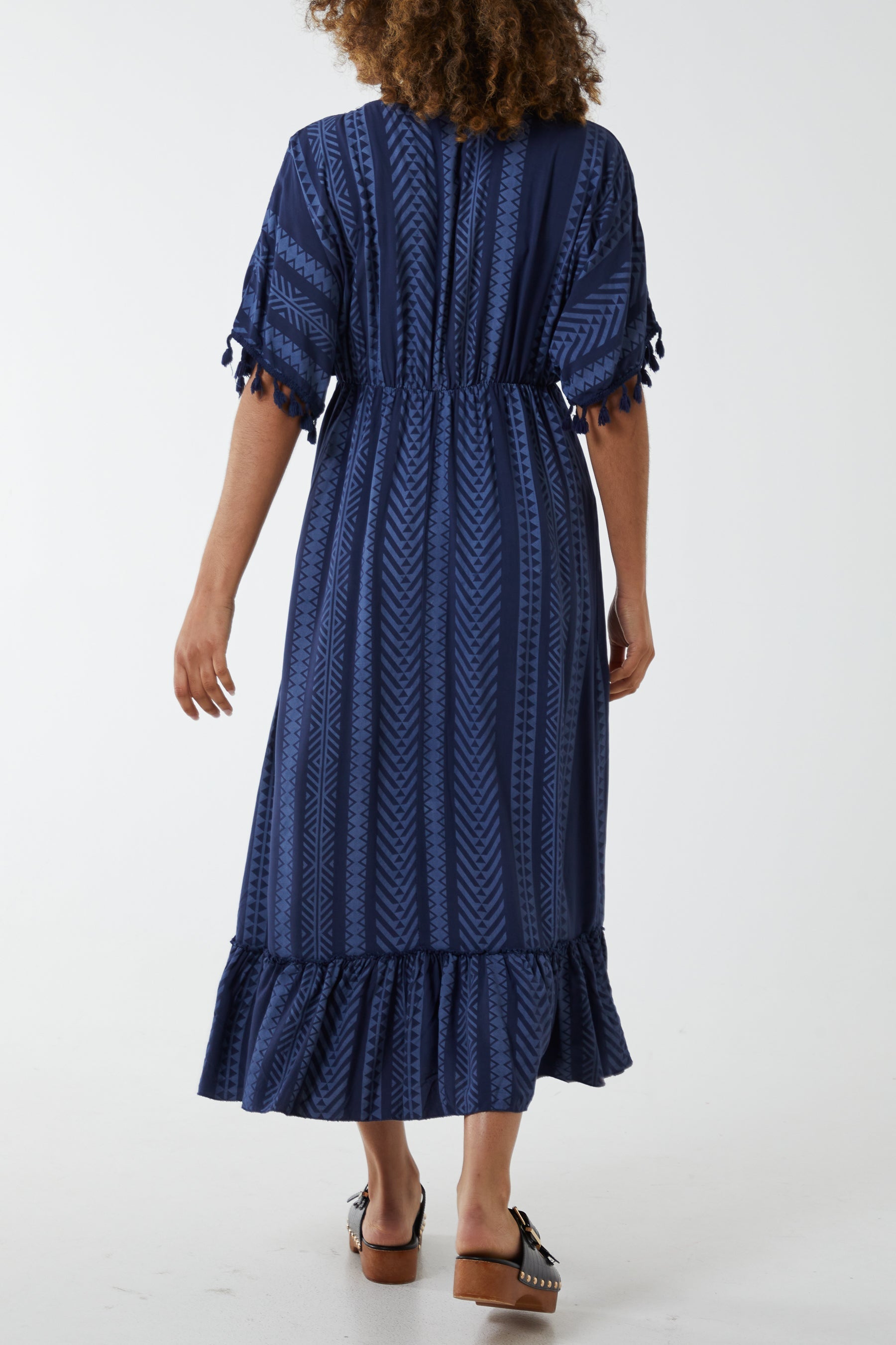 Lime Aztec Print Tassel Midi Dress For Women ONE SIZE - Dropwear
